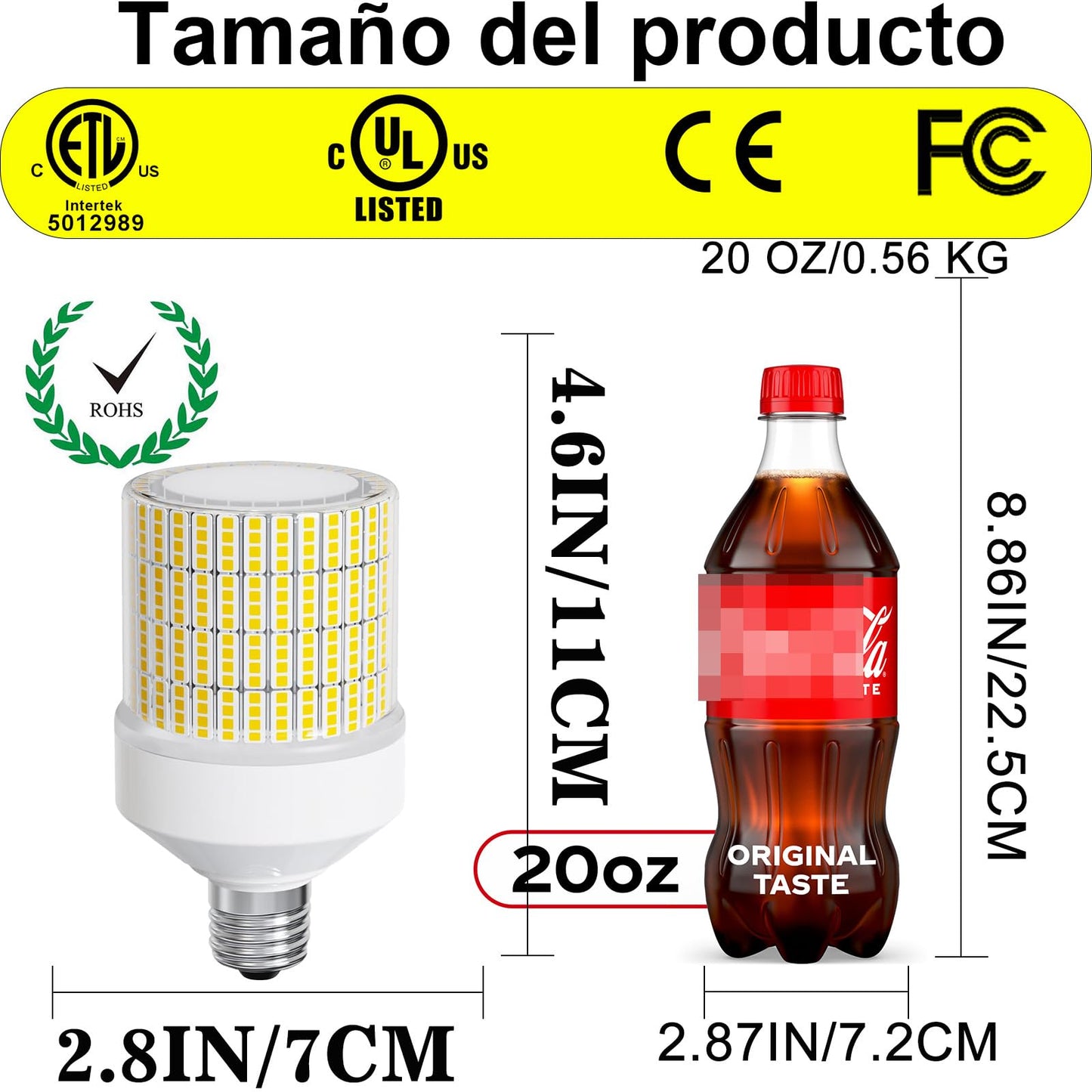 700W Equivalent 10500LM Corn Bulbs (1-Set) - 90% Energy Saving, IP65 Waterproof, 70W E26/E39, 5000K Daylight, Warehouse Light, ETL/FCC/ROHS/CE Certified, Not Dimmable