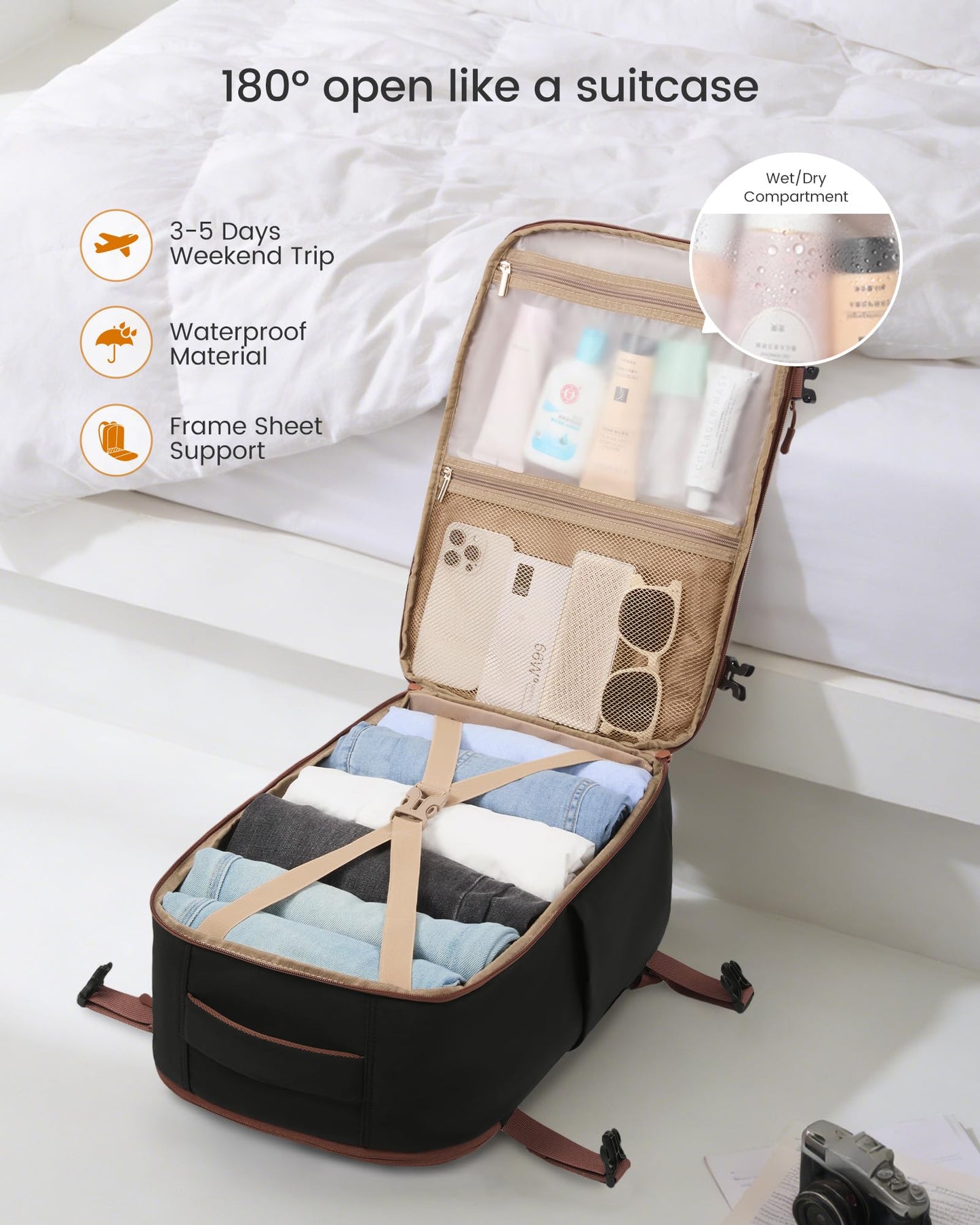LOVEVOOK Travel Laptop Carry on Backpack for Women Airline Approved Personal Item Bag,3Pcs, White & Brown & Black, 40L-4PCS, Travel Backpacks