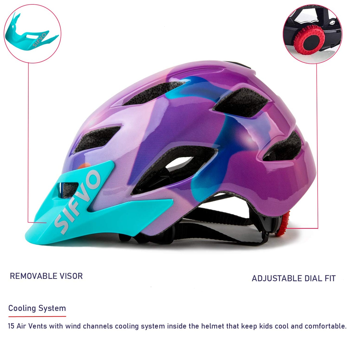 SIFVO Kids Bike Helmet for Boys and Girls 5-14, Multi-Sport Safe and Comfortable With Removable Visor (50-57cm)
