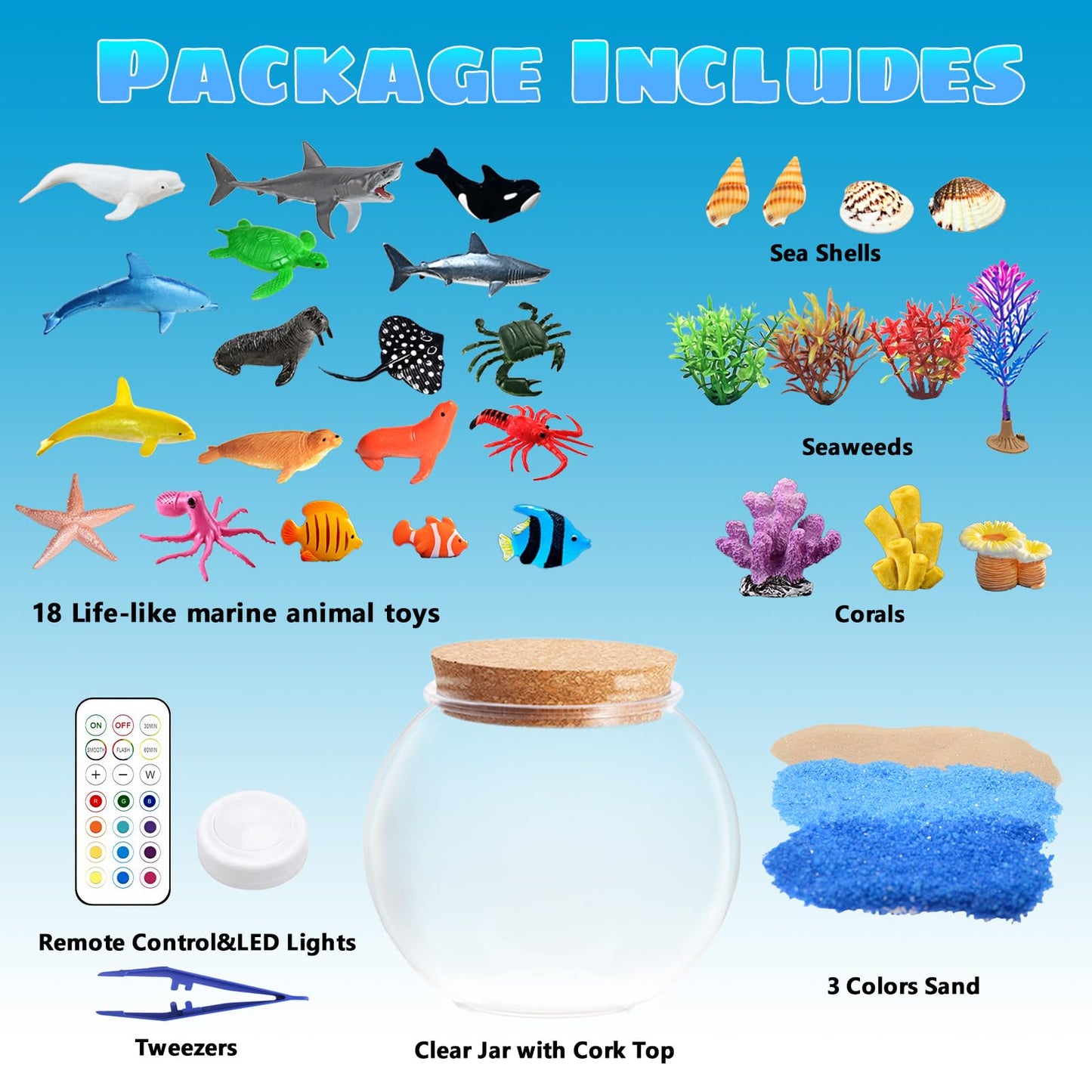 Ocean Light Up Terrarium Craft Kit for Kids- Sea Animal Toys Led Night Light Birthday Gift for Boys Girls Age 4 5 6 7 8-12 Year Old