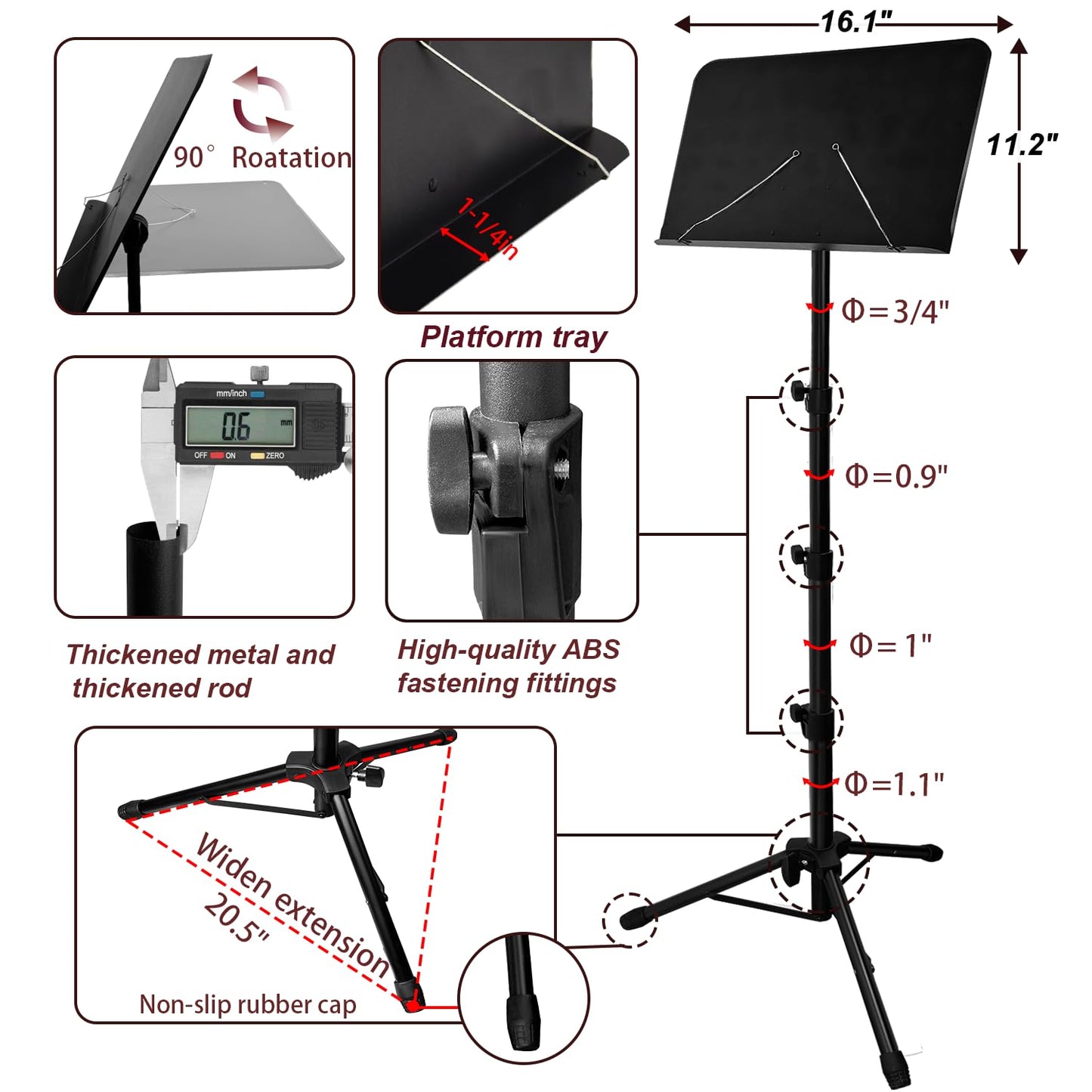 HOLANHING 70IN Sheet Music Stand, Tall Music Stand for Sheet Music Height- Adjustable Music Sheet Stand with Carrying Bag for Guitar, Violin, Ukulele (33-70IN-B)