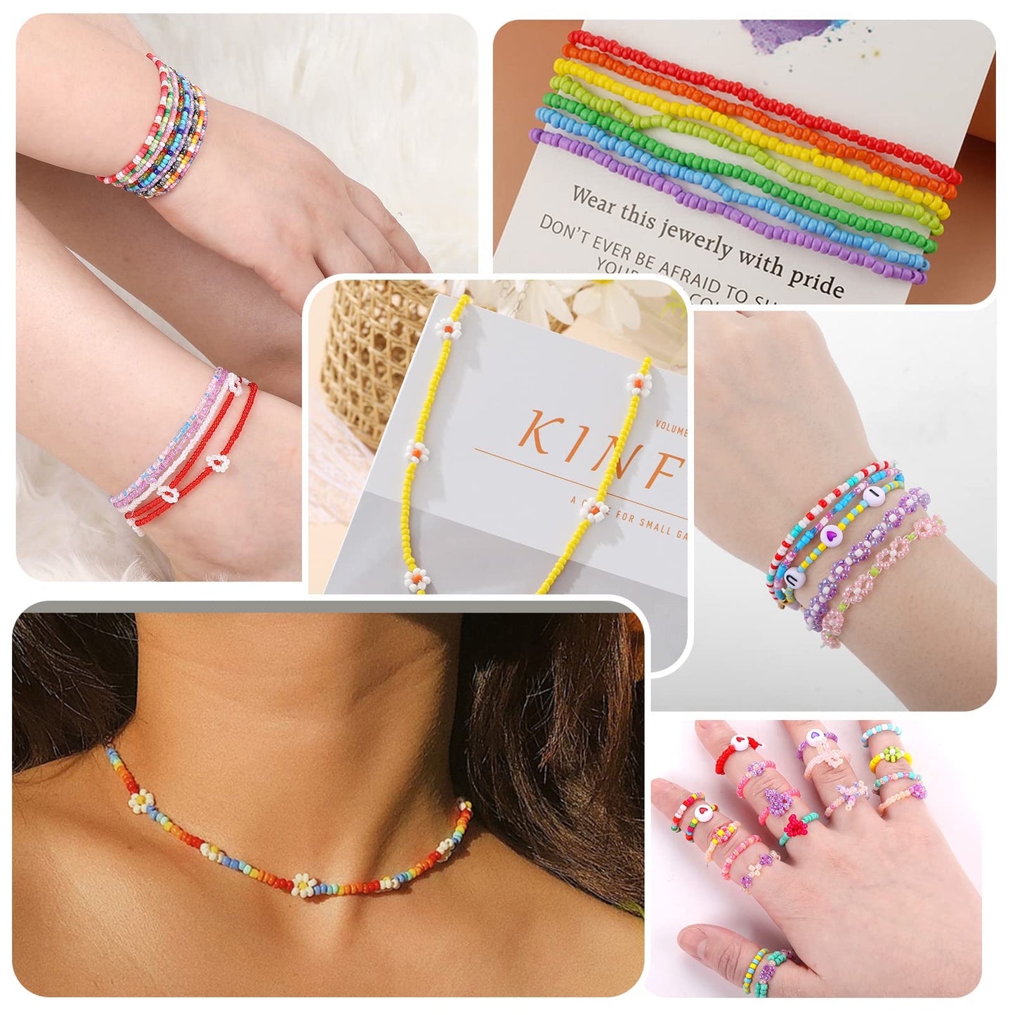 Funtopia 5 Boxes 120 Colors Beads, Friendship Bracelet Kit with 2mm Glass Seed Bead and Letter Bead, Colorful Beads for Making Jewellery, DIY Bracelets and Art Crafts for Birthdays, Parties, Holidays (49000+Pcs)