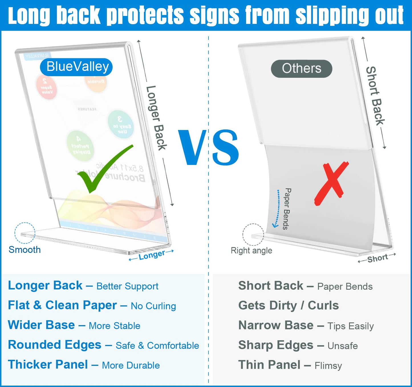 BlueValley 12 Pack Clear Acrylic Sign Holder 8.5x11" Vertical, Slant Back Flyer Brochure Document Paper Display Holder for Office Desktop, Ad Picture Frame Acrylic Menu Display Stand for Show Fair Store Catering Tabletop