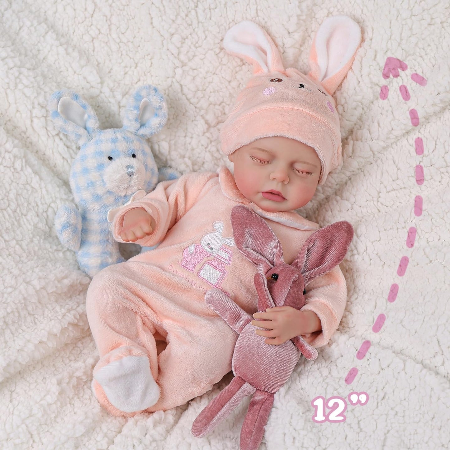 BABESIDE Lifelike Reborn Baby Dolls - 12 Inch Full Vinyl Realistic Baby Doll Sweet Sleeping Real Life Baby Dolls Cute Girl with Toy Accessories Gift Set for Kids Age 3+