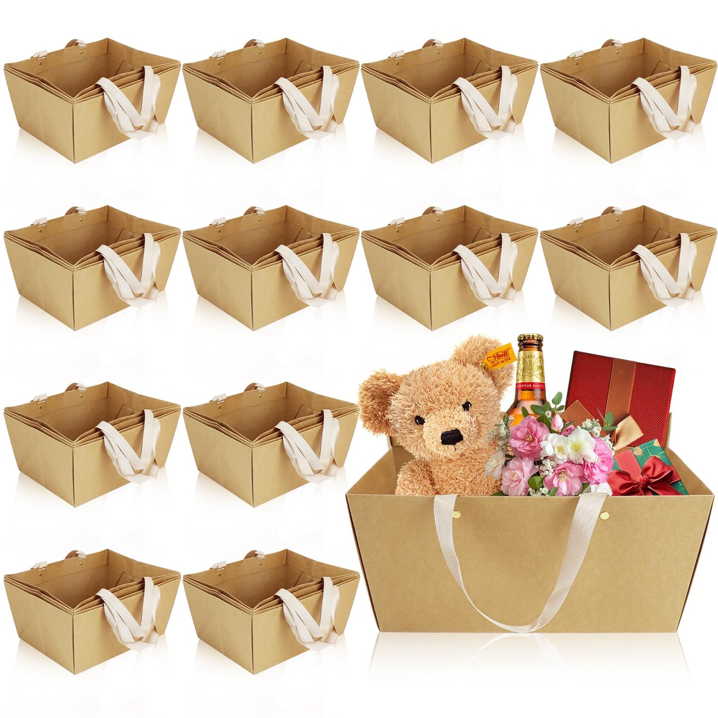 48 Pack Basket for Gifts Empty Bulk, Kraft Basket Kit with Handles, 12.5 x 9.8 x 6'' Market Tray for Packages Wrapping Graduation Wedding Party Anniversary Display (Brown)