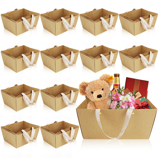 48 Pack Basket for Gifts Empty Bulk, Kraft Basket Kit with Handles, 12.5 x 9.8 x 6'' Market Tray for Packages Wrapping Graduation Wedding Party Anniversary Display (Brown)