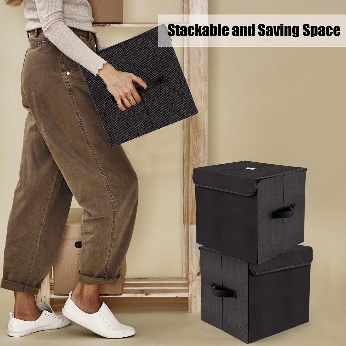 alavisxf xx 12-inch Vinyl Record Storage Box, Nylon Foldable and Stackable Set of 2 Vinyl LP Storage Organizer Case with Lid and Handles Can Hold 180 Single Record (12-inch)
