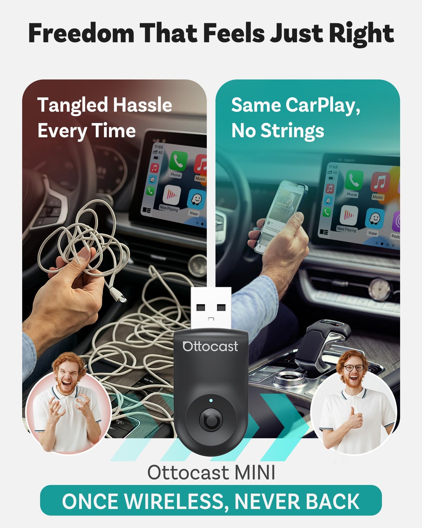 OTTOCAST Mini 2025 2-in-1 Wireless CarPlay/Android Auto Adapter, 5GHz WiFi, Auto Connect for 2016+ Cars