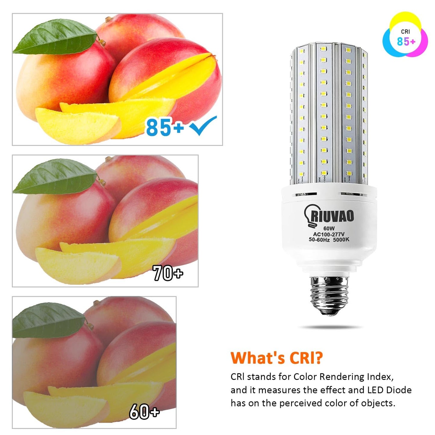 2 Pack 500W Equivalent LED Light Bulb 7500 Lumen 5000K Daylight White Bright E26/E27 Medium Base 60W Corn Light Bulbs for Outdoor Indoor Garage Warehouse Factory Backyard Street