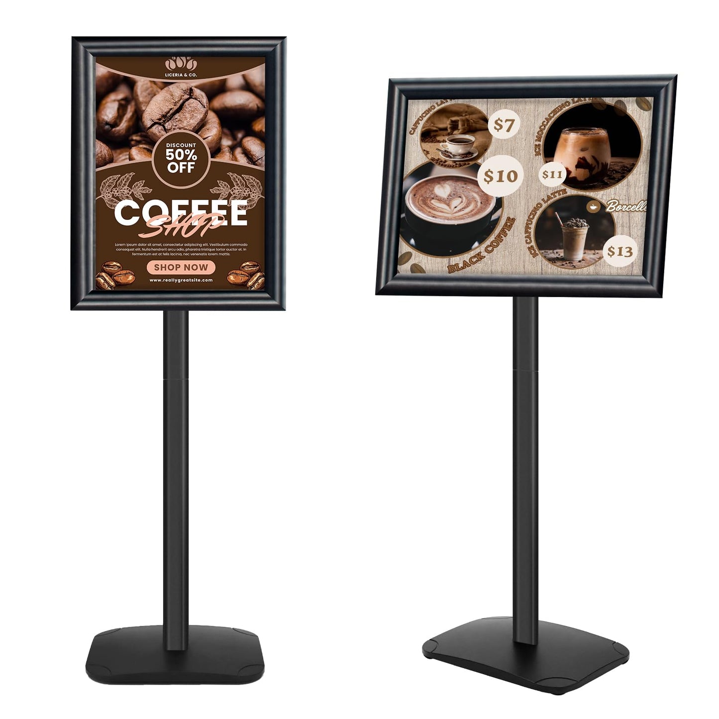 Heavy Duty Pedestal Sign Holder for Display, 11 x 17 inches Adjustable Floor Standing Sign Holder with Weighted Base , Vertical and Horizontal View Sign Stand for Indoor/Outdoor Advertising，Black