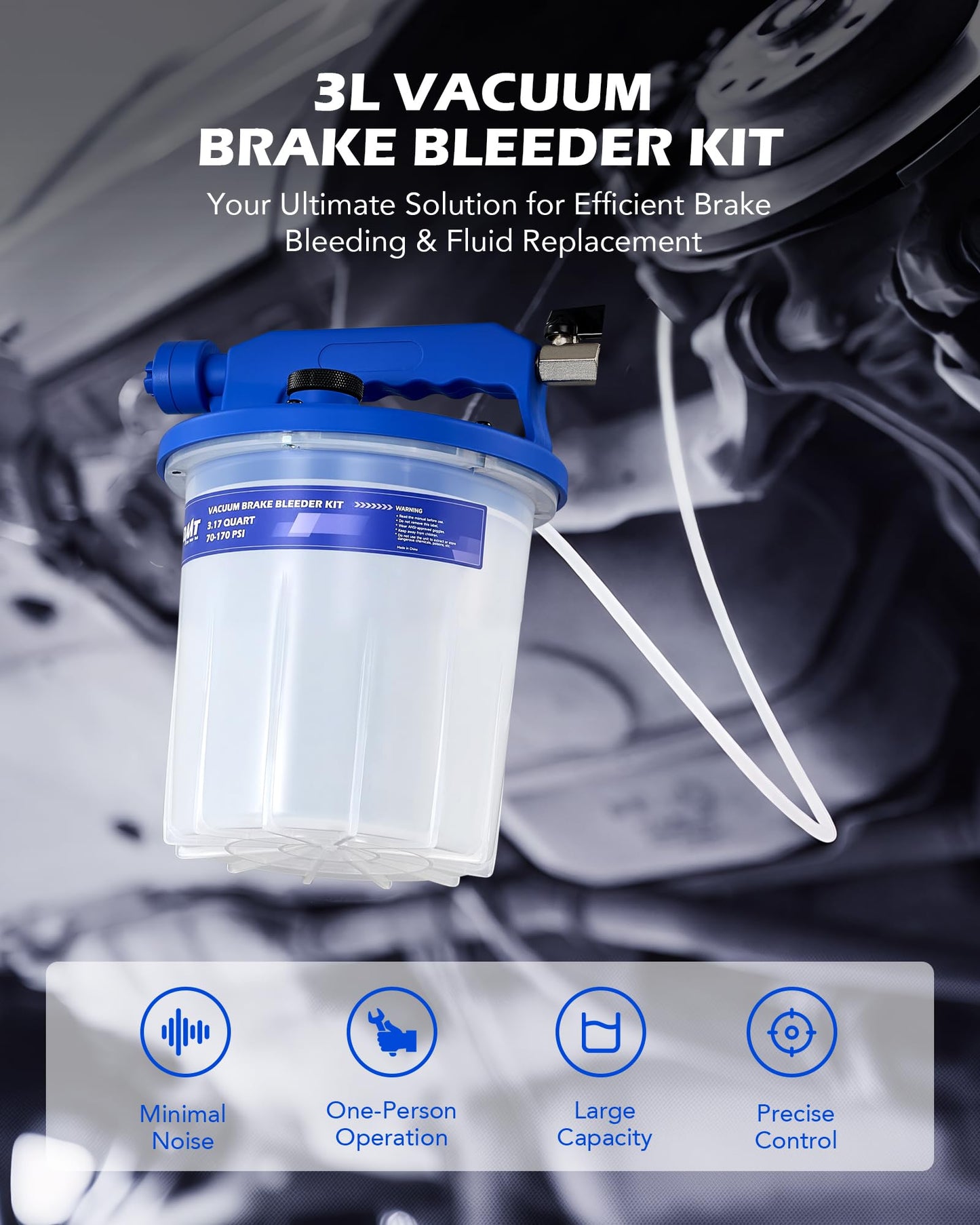 Orion Motor Tech 3L Vacuum Brake Bleeder Kit, Pneumatic Brake Fluid Bleeder Kit with 3.2 qt Brake Fluid Extractor 1L Refilling Bottle 20 Adapters, One Person Brake Bleed Fluid Pump Brake Bleeding Tool