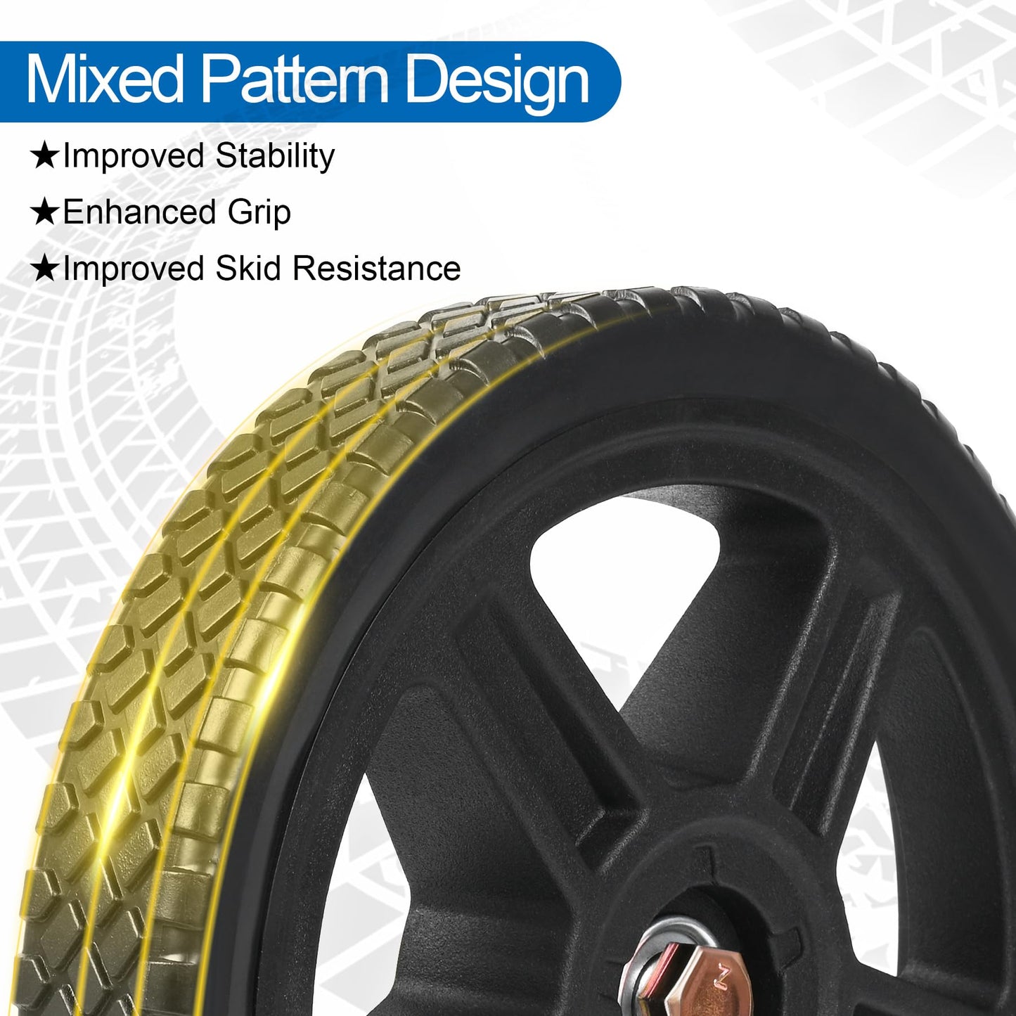 phepetroll 12 Inch Lawn Mower Wheels Kits Universal 12" Push Mower Wheels with 1/2" Bearing, Bolts & Nuts, Plastic Replacement Tires for Most Standard Garden Tiller, Pressure Washer, Handtruck, 2 Pack