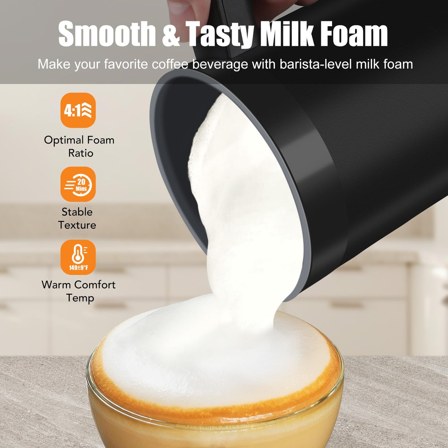 CookSwift Milk Frother, Electric Milk Frother and Steamer, 13.5oz/400ml 4-in-1 Frother for Coffee, Automatic Large Capacity Hot and Cold Foam Maker for Latte, Cappuccino, Macchiato(Black)