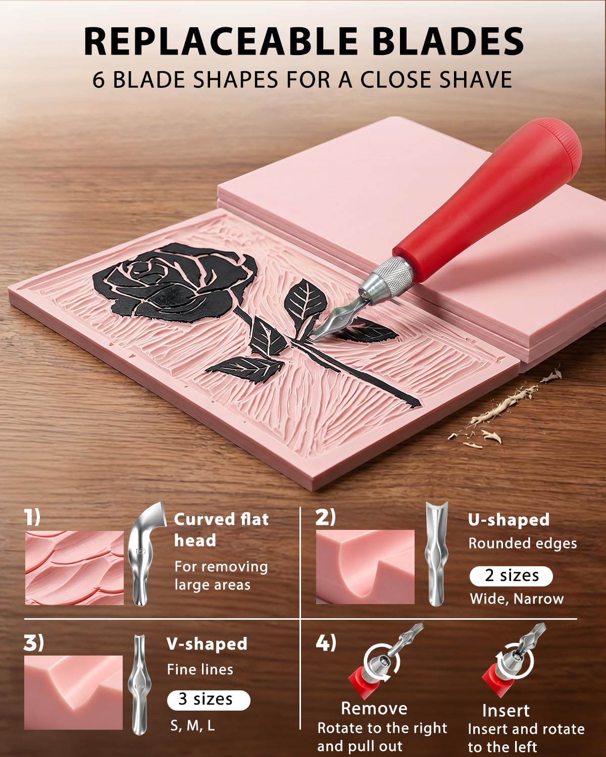 Linocut Kit Block Printing Kit: Stamp Making Kit with Rubber Lino Blocks, Ink, Brayer, Linoleum Cutters, Tracing Papers & Instructions - Hobby Craft Gift for DIY Art Project Beginners