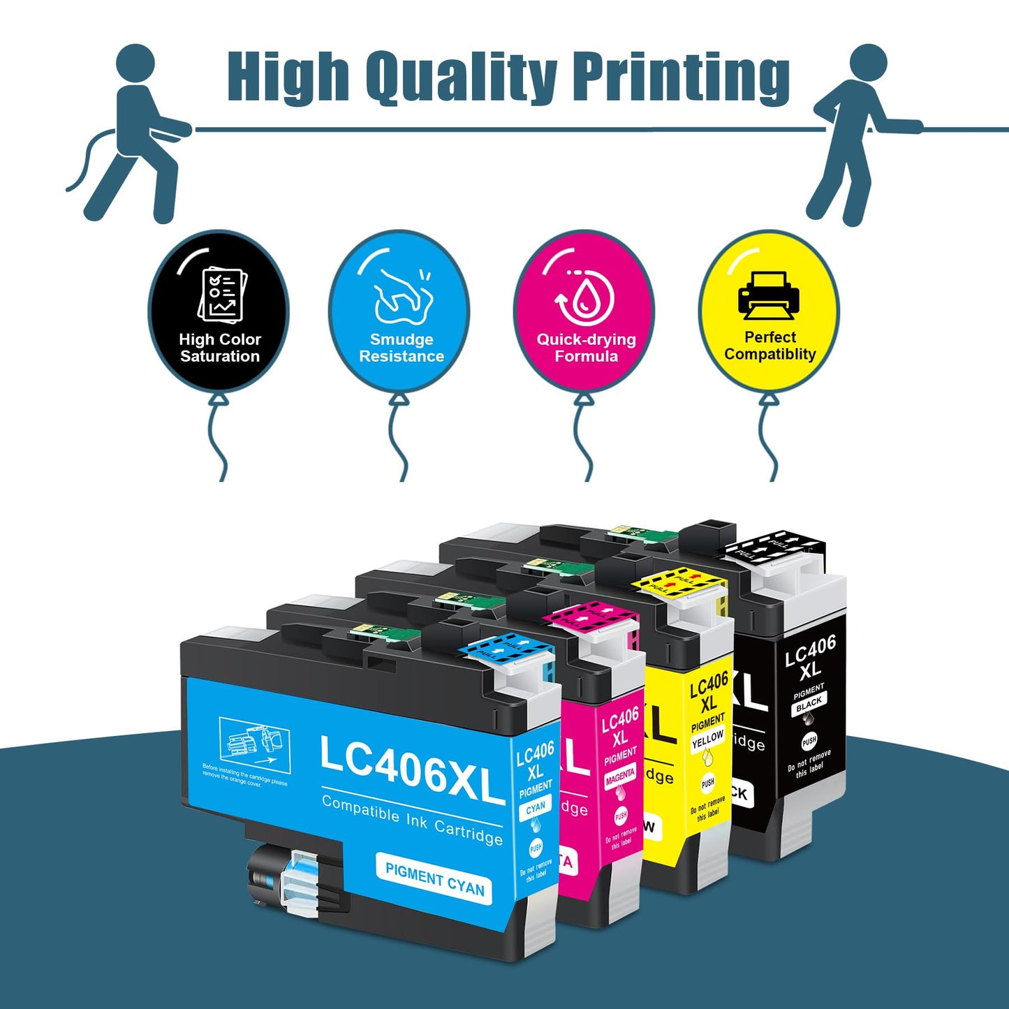 Compatible LC406XL Ink Cartridges Combo Pack Replacement for Brother LC406 Ink for MFC-J4335DW MFC-J5855DW MFC-J4535DW MFC-J5955DW MFC-J4535DWXL MFC-J6555DW Printers (LC406XL BK/C/M/Y)