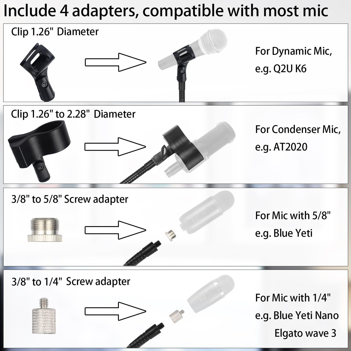 Microphone Stand, Gooseneck Mic Stand Floor for Singing Height Adjustable from 90cm to 167cm with Heavy Duty Base for Samson Fifine AM8 Blue Yeti Elgato AT2020 AT2040