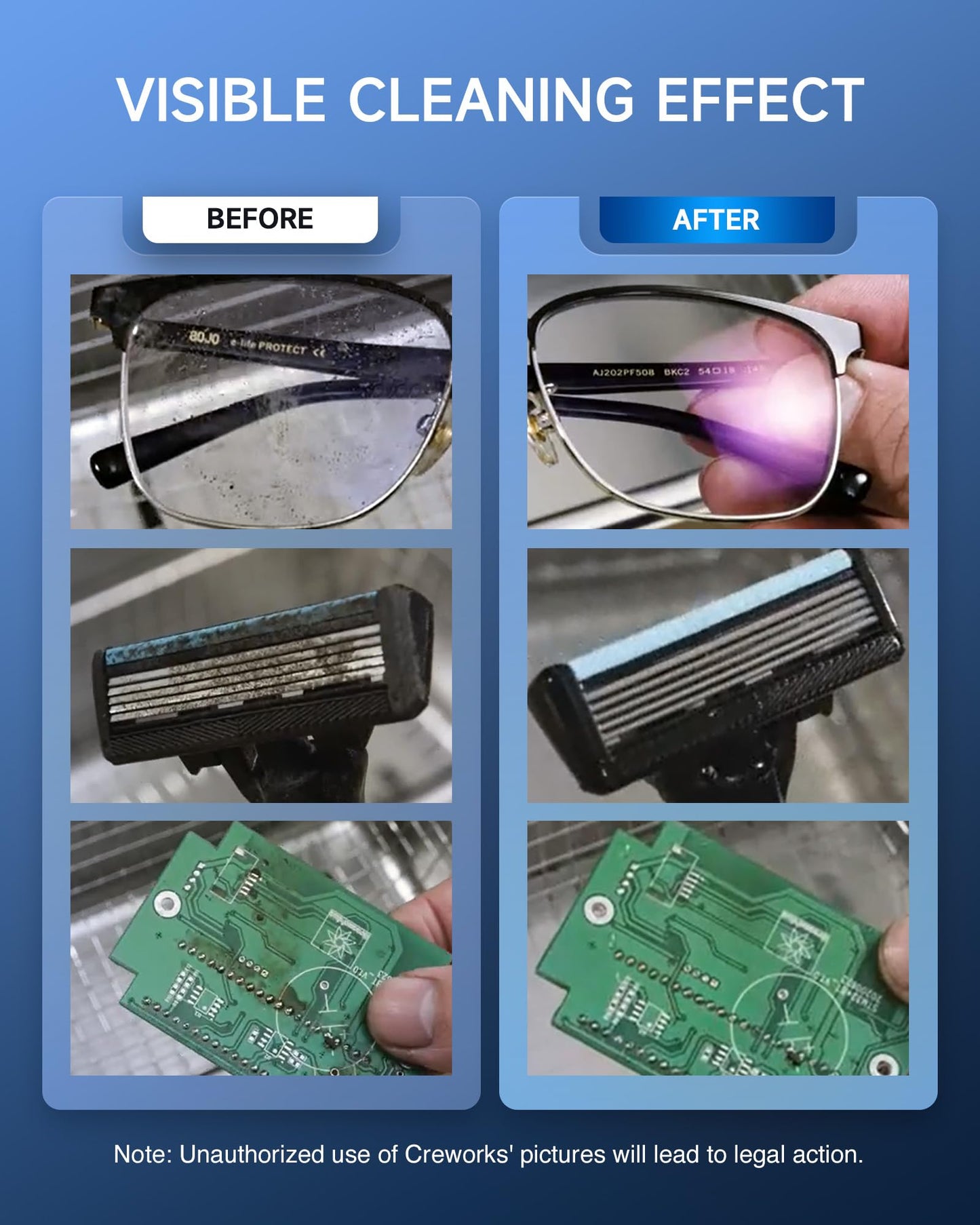 CREWORKS Professional Ultrasonic Cleaner with Digital Timer&Heater for Circuit Board Dental Instrument, Sonic Cavitation Machine for Professional Jewelry Watch Glasses Cleaning and More (3L)