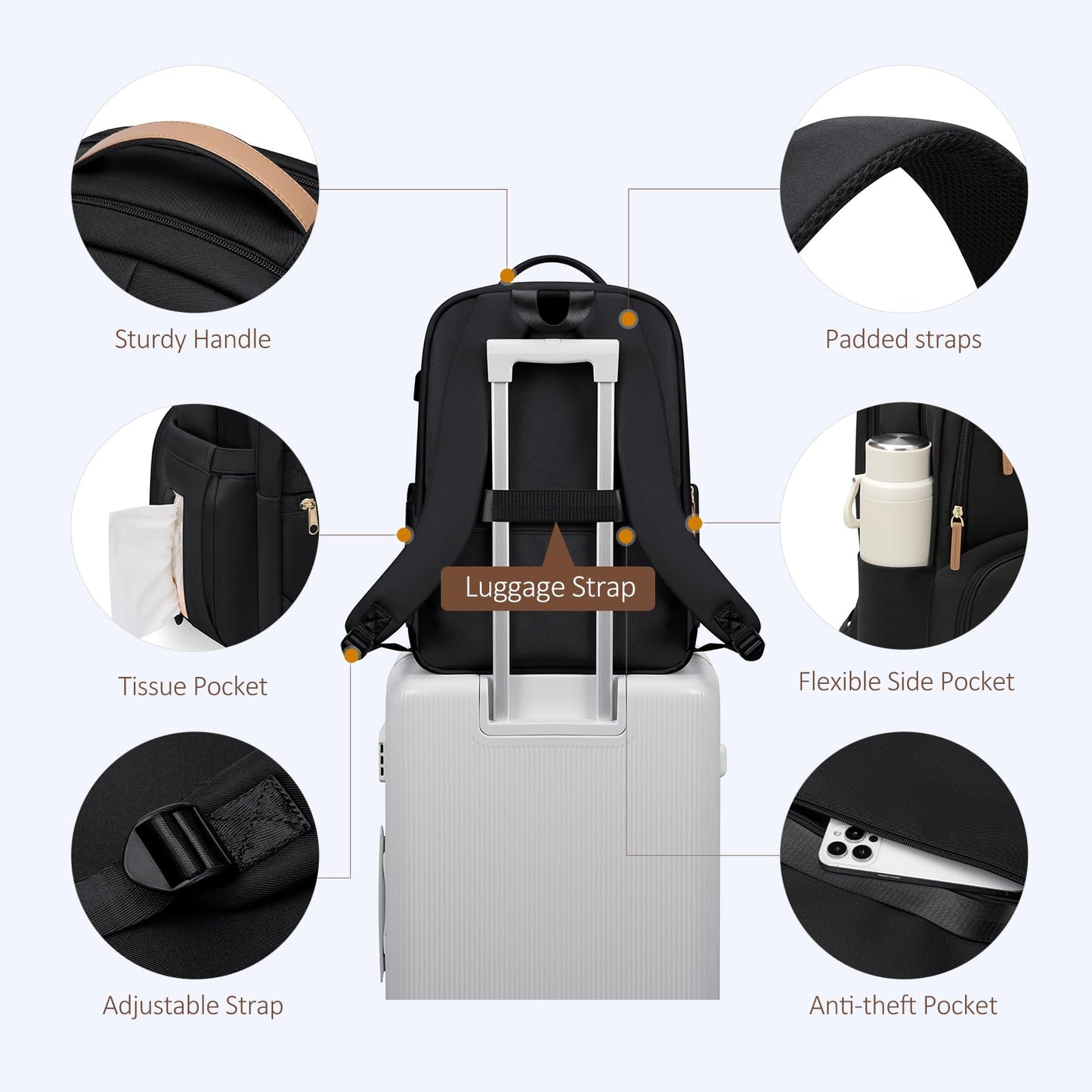 MDODO Lunch Backpack for Women Men,15.6Inch Insulated Lunch Box Backpack with USB Charging Port, Diaper Laptop Back pack for Travel Picnic Work Teacher Nurse,Black