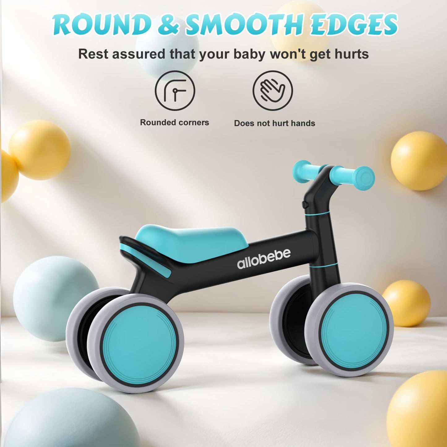 allobebe Baby Balance Bike, Toddler Bike for 12-36 Months Boys Girls, 4 Silence Wheels & Soft Seat, Ride on Toys for Toddlers 1-3, 1 Year Old Boy Birthday Gift