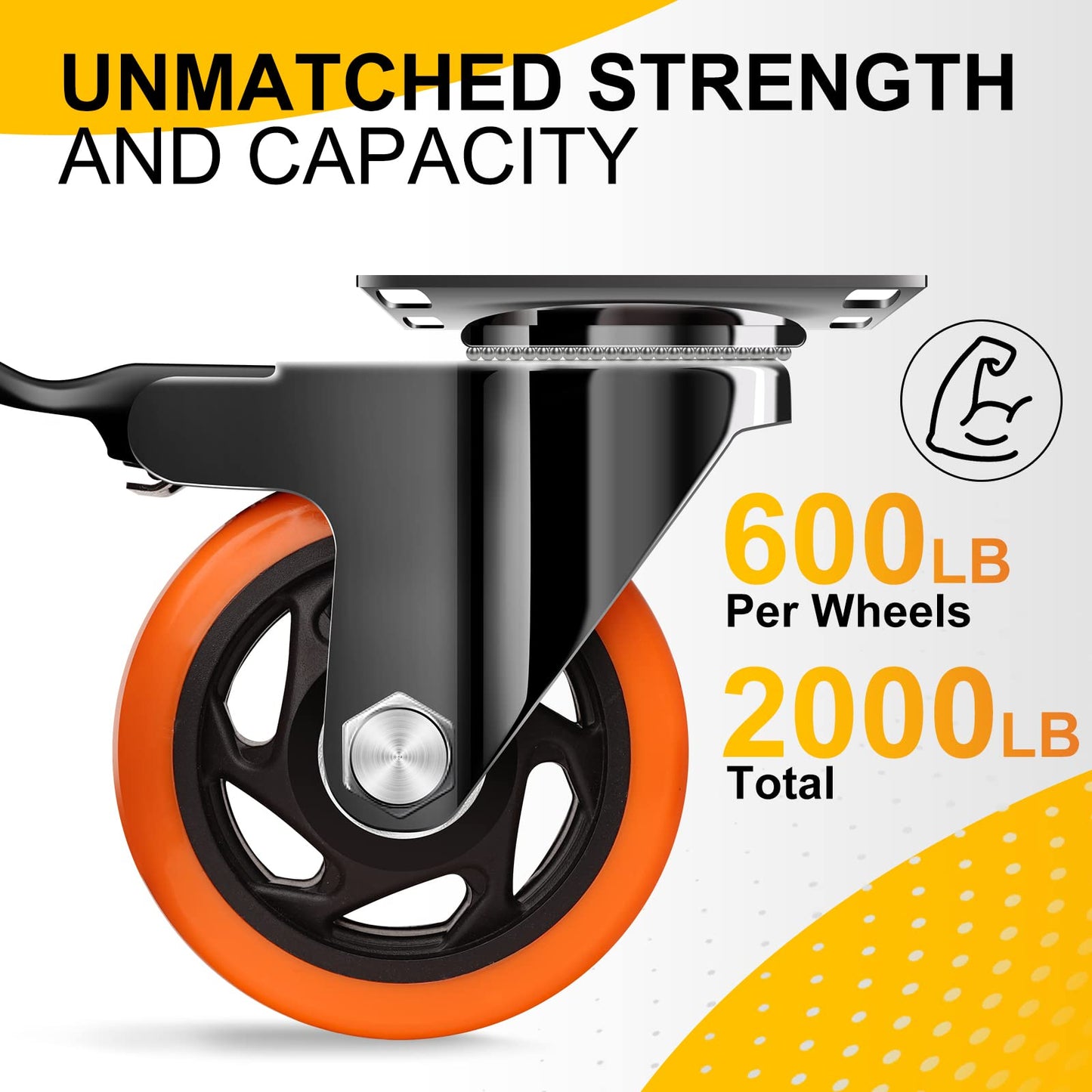 QNCZ 4" Heavy Duty Caster Wheels, Set of 4 with Dual Locking Brake, Industrial Swivel Casters, Polyurethane Wheels for Cart, Trolley, Workbench