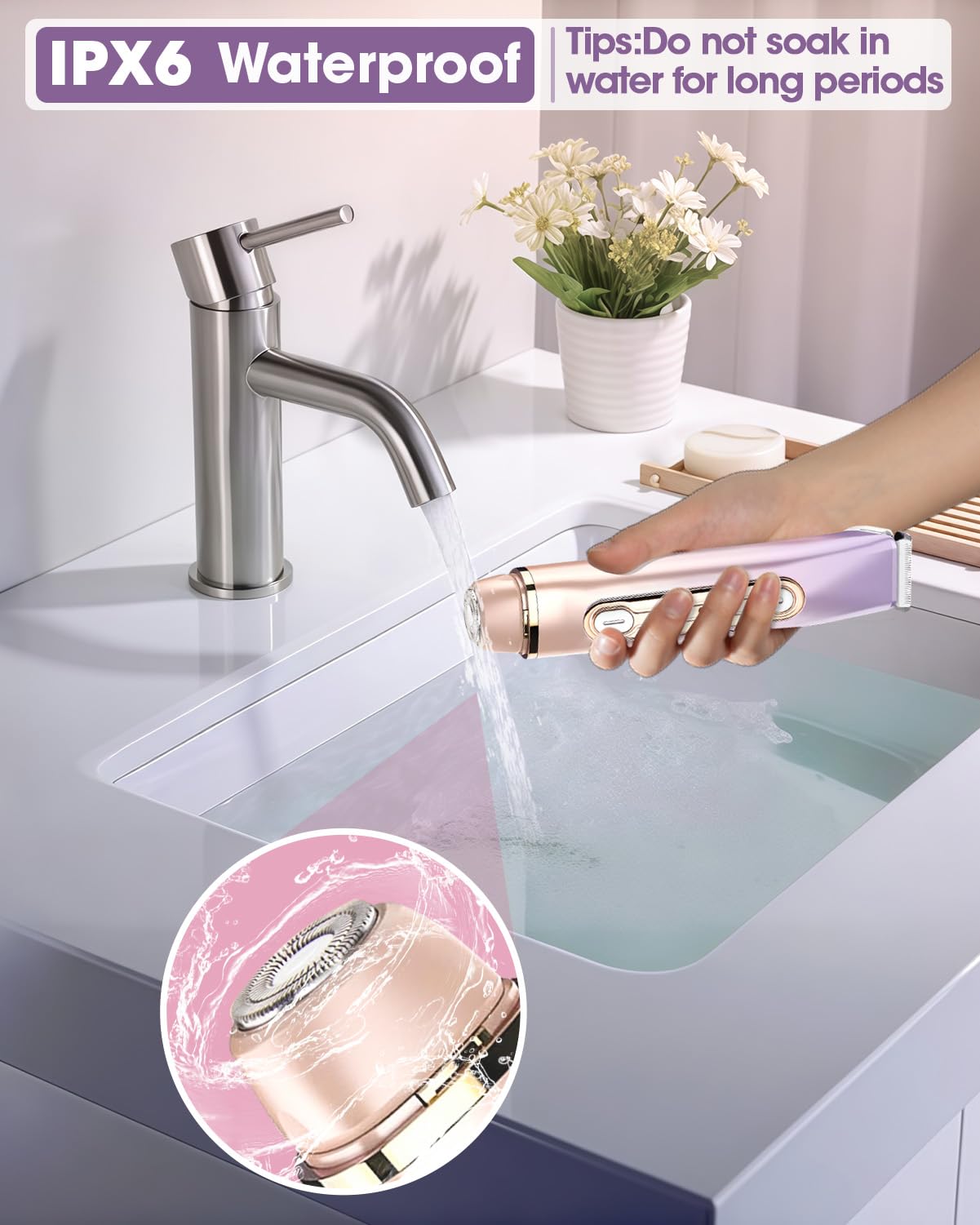 Bikini Trimmer Women, 2 in 1 Women's Electric Shaver, Dual Head Shaver, Electric Razor for Women Pubic Hair/Legs/Arms/Armpit/Face (Dazzling Purple)