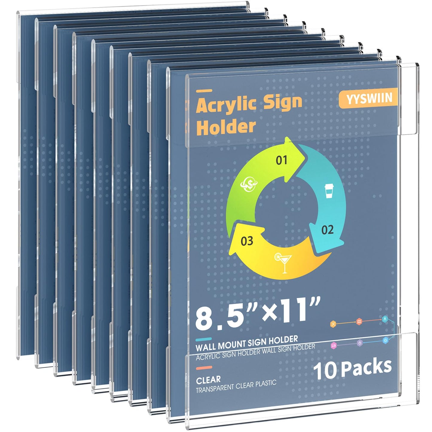 YYSWIIN Acrylic Sign Holder 8.5 x 11'' Wall Mounted with 3M Tape,Clear Poster Frame for Offices,Cafes,Schools - 10 Packs