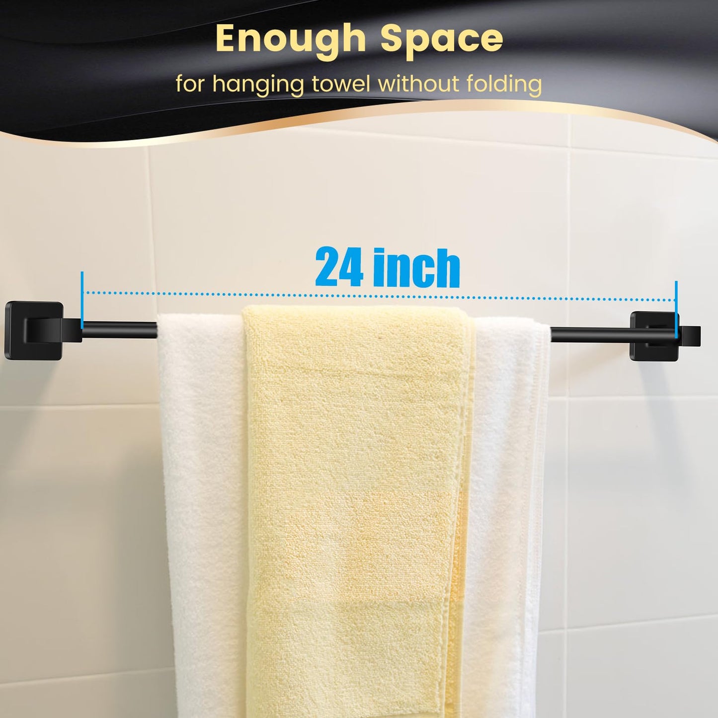 DEGULAS Bath Towel Bar, 24 Inch Matte Black Stainless Steel Towel Racks, Sturdy Wall Mounted Bath Towel Holder for Bathroom,Kitchen, 2 Pack Towel Bars