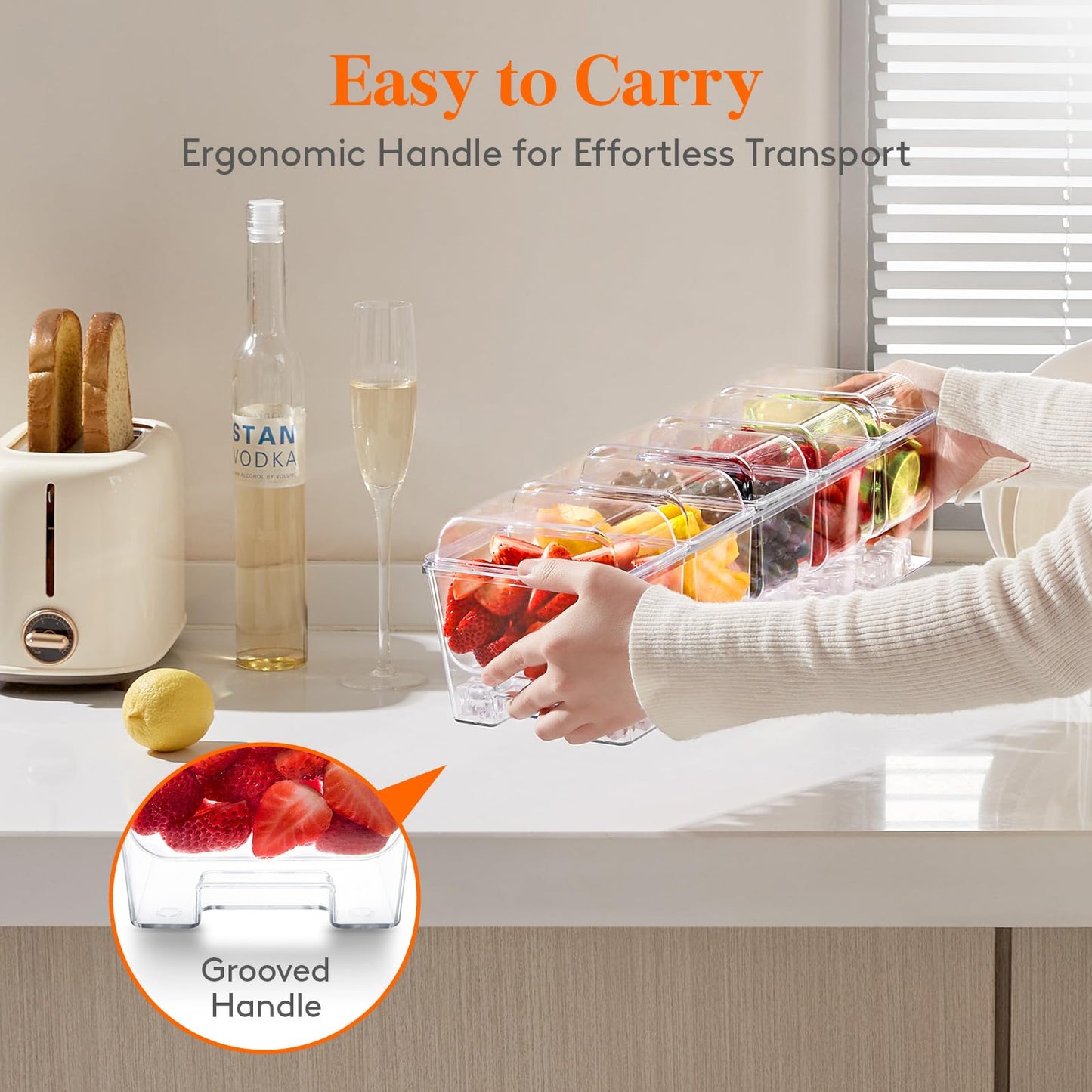 Lifewit 2 Pack Ice Chilled Condiment Caddy with 5 Containers(2.5 cup), Condiment Server with Separate Lids, Serving Tray Platter for Bar Accessories, Fruit, Salad, Taco, Party Garnish