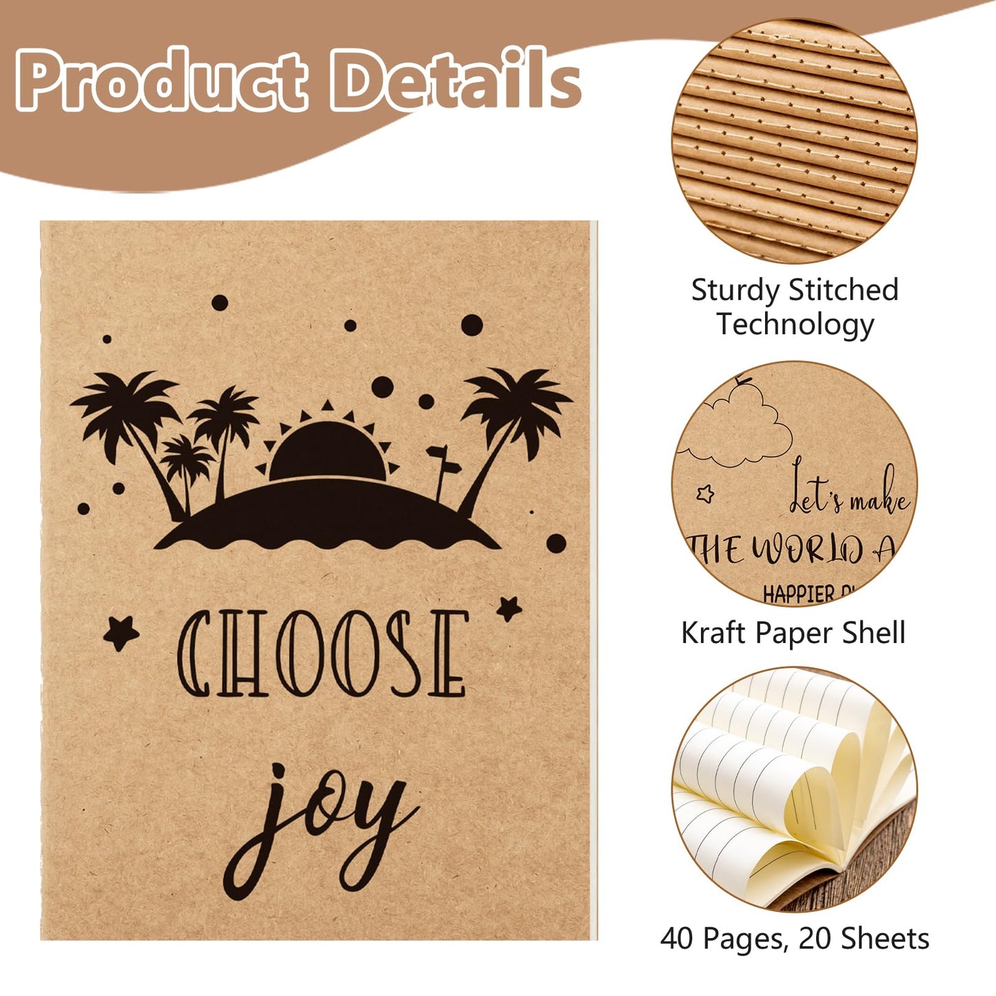 48 Pack Mini Notebooks Bulk, Motivational Journals Kraft Paper Notebook 40 Lined Page Funny Small Pocket Notebook Brown Mini Journals for Kids School Office Prizes Travel (4.1 x 5.5 Inch)