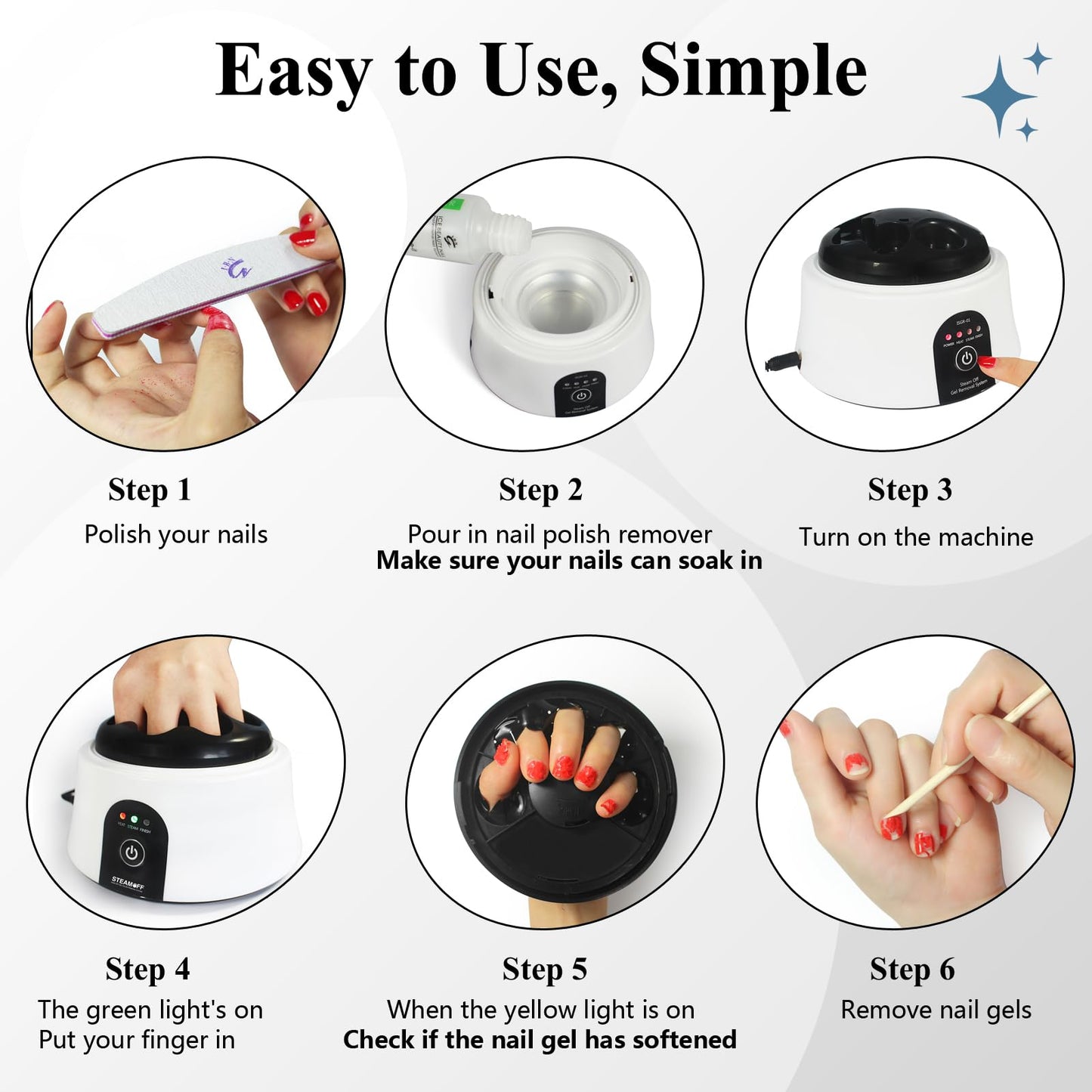 Nail Soaking Bowl Electric Soak off Bowl Manicure Nail Polish Remover Machine for Acrylic Nails Gel Polish Dip Powder, with Silver Cuticle Remover Nail Pusher, White