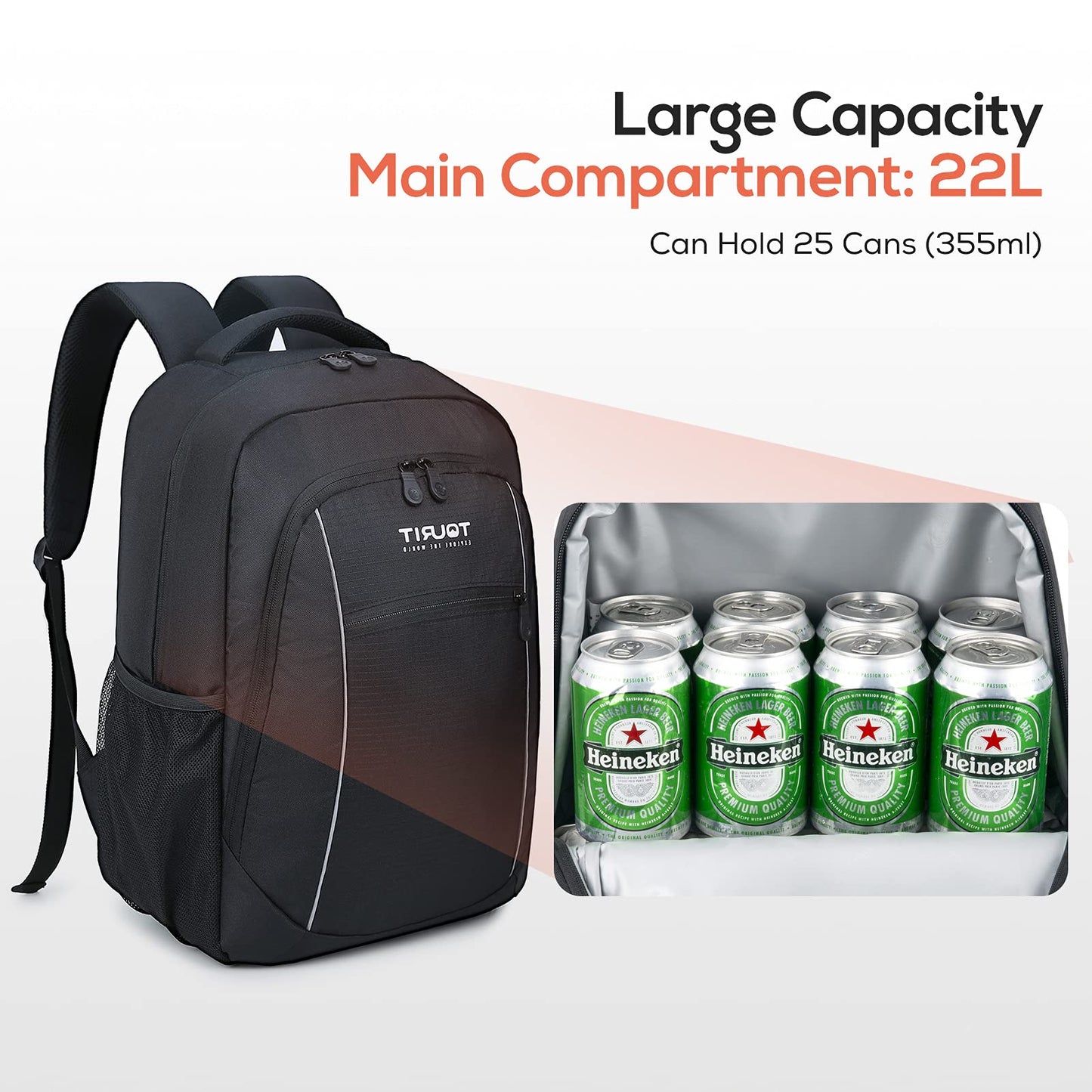 TOURIT Insulated Cooler Backpack Lightweight Backpack Cooler Bag Leak-Proof Backpack with Cooler for Men Women to Work, Picnics, Hiking, Camping, Beach, Park Day Trips, 25 Cans