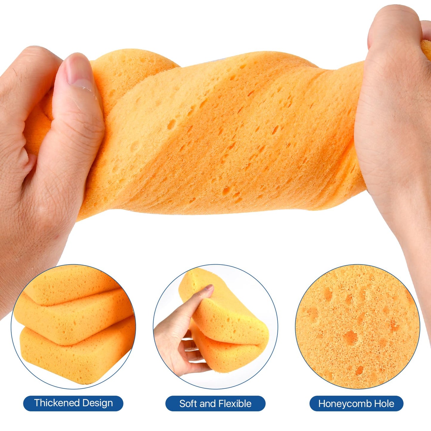 Worldity 24 Pcs Large Cleaning Sponge, 7.5 x 5.5 x 1.9 Inch Grout Sponge, Yellow Car Wash Sponge, Multipurpose Large Sponges for Cleaning Kitchen, Window, Car, Bicycle