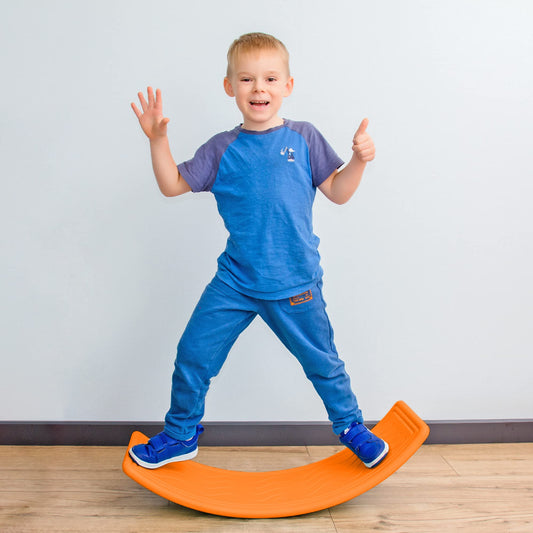 Balance Board Kids - 90x29 cm - Montessori Vestibular Waldorf Rocker Plastic Non Slip Board - Kid Yoga Curvy for Toddlers Kids Boys Girls and Adults - Indoor Outdoor Balancing, Max Load 91 kg