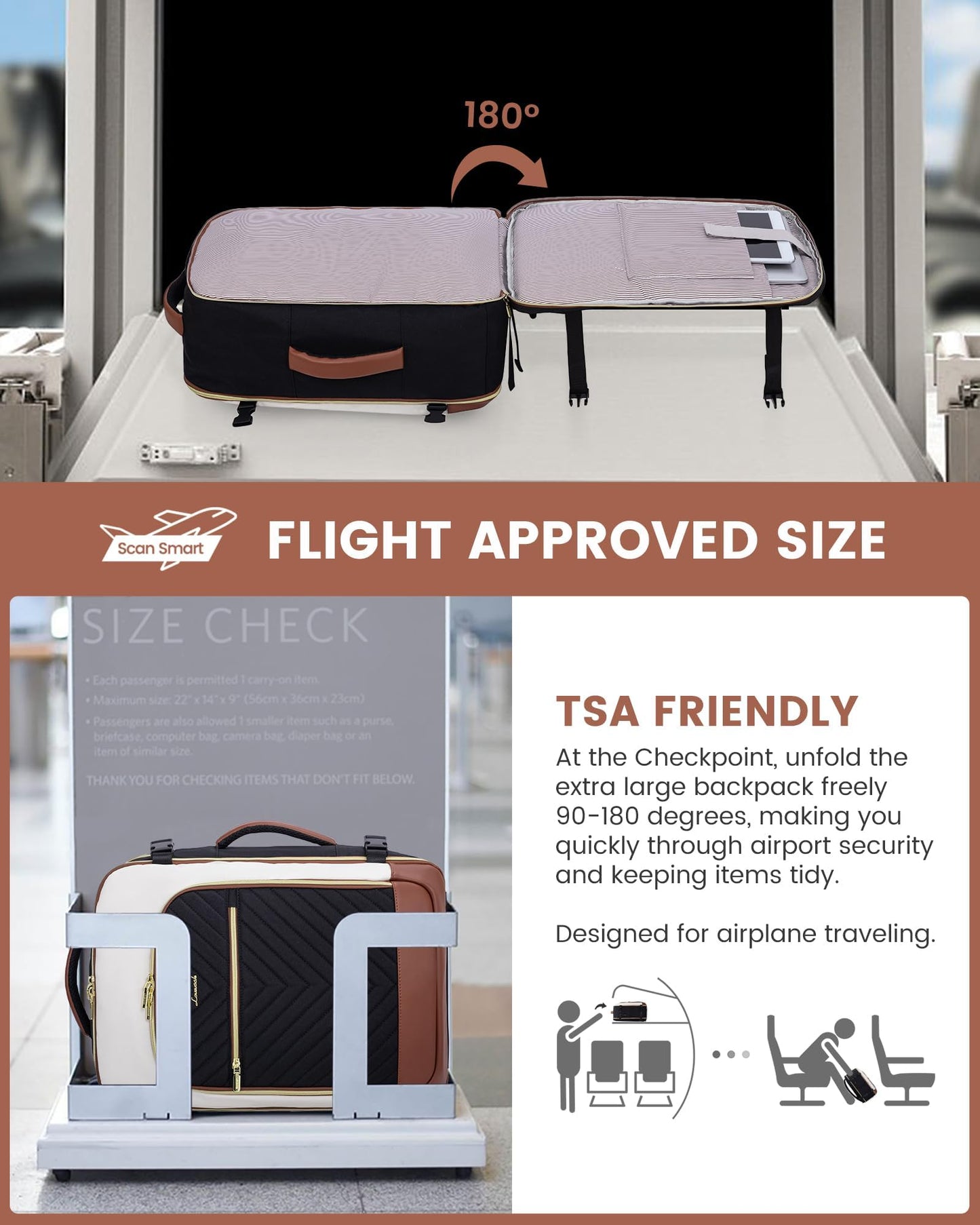 LOVEVOOK Travel Backpack for Women, Large TSA Carry on Backpack for Airplanes, 40L Personal Item Travel Bag for Women fits 17" Laptop, Waterproof Carry on Bag Airplane Approved with 3 Packing Cubes
