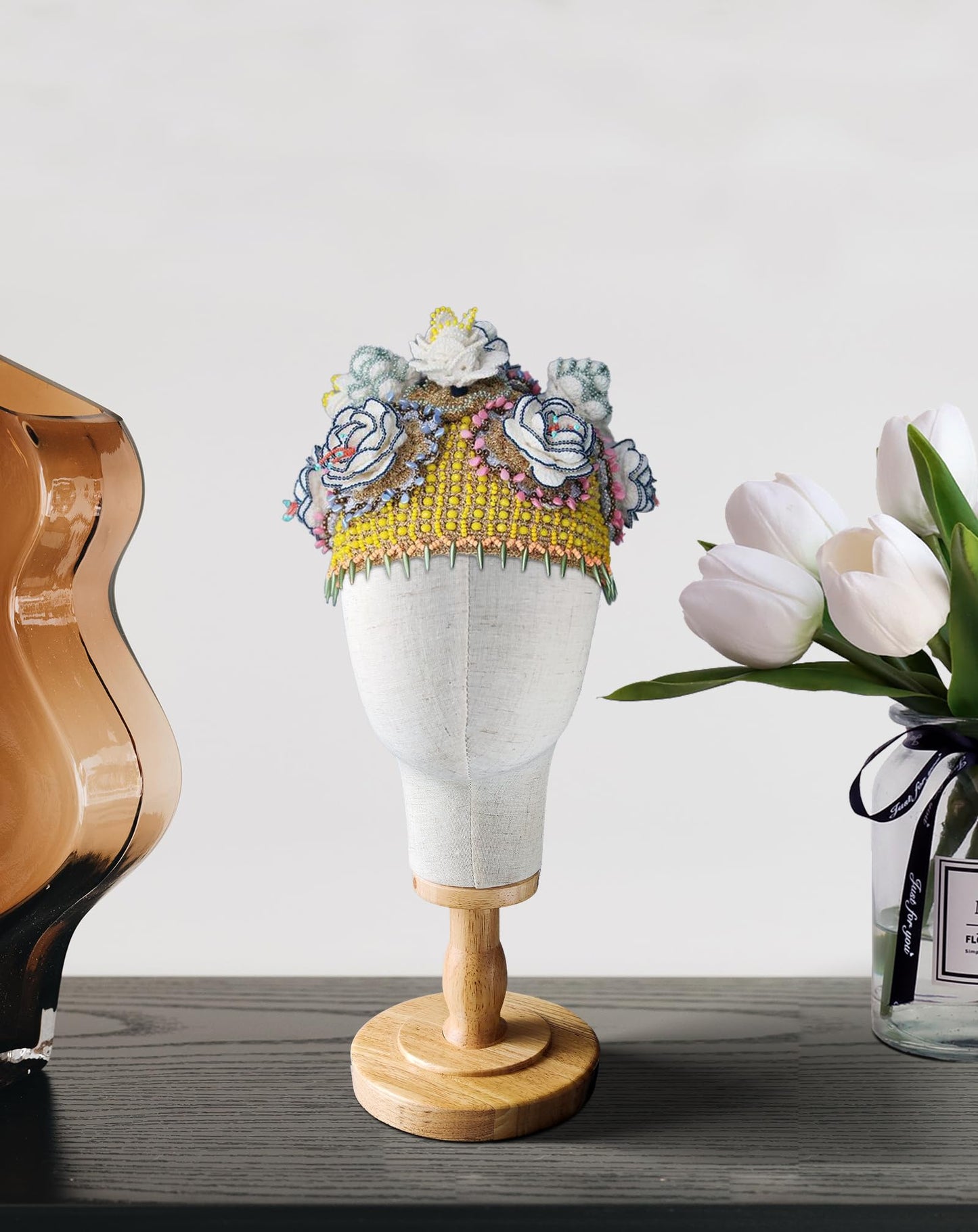 CHADWICK 21" Wig Head Stand, Mannequin Head Dome Canvas + Detachable Wood Stand, Hats Caps Display Canvas Block Mannequin Head Model