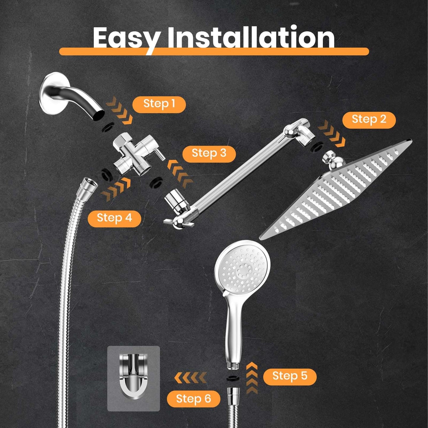 COSYLAND 10'' Rainfall Shower Head with Handheld Combo High Pressure 3 Settings with 11'' Extension Arm 60" Hose, Chrome Finish Bath Shower Head, Height/Angle Adjustable,Chrome