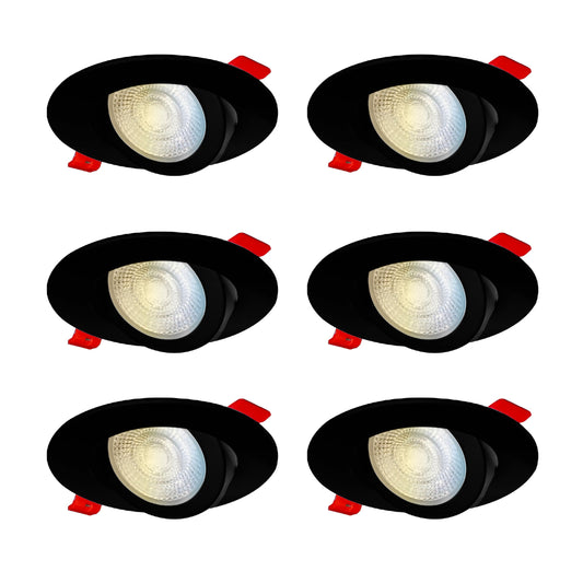 Nadair 6-Pack 3 inches Gimbal LED Ultra Slim Recessed Lights, 6W, 400 Lumens, 5CCT Color Selectable (2.7K / 3K / 3.5K / 4K / 5K), Dimmable, IC Rated, ETL Certified, Black Finish