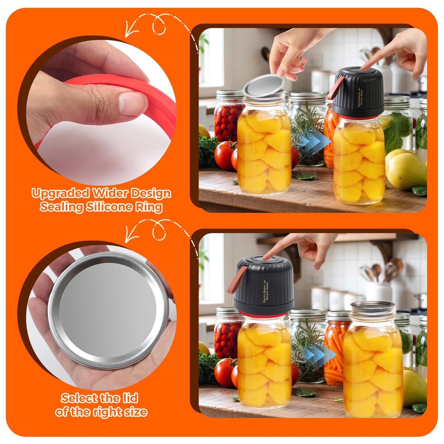 Electric Mason Jar Vacuum Sealer, Upgraded 3-in-1 Portable Vacuum Sealer Kit - for Mason Jars, Vacuum Seal Bags & Containers - Ideal for Canning Jams, Pickles, Dry Foods & Grains-Inky Black