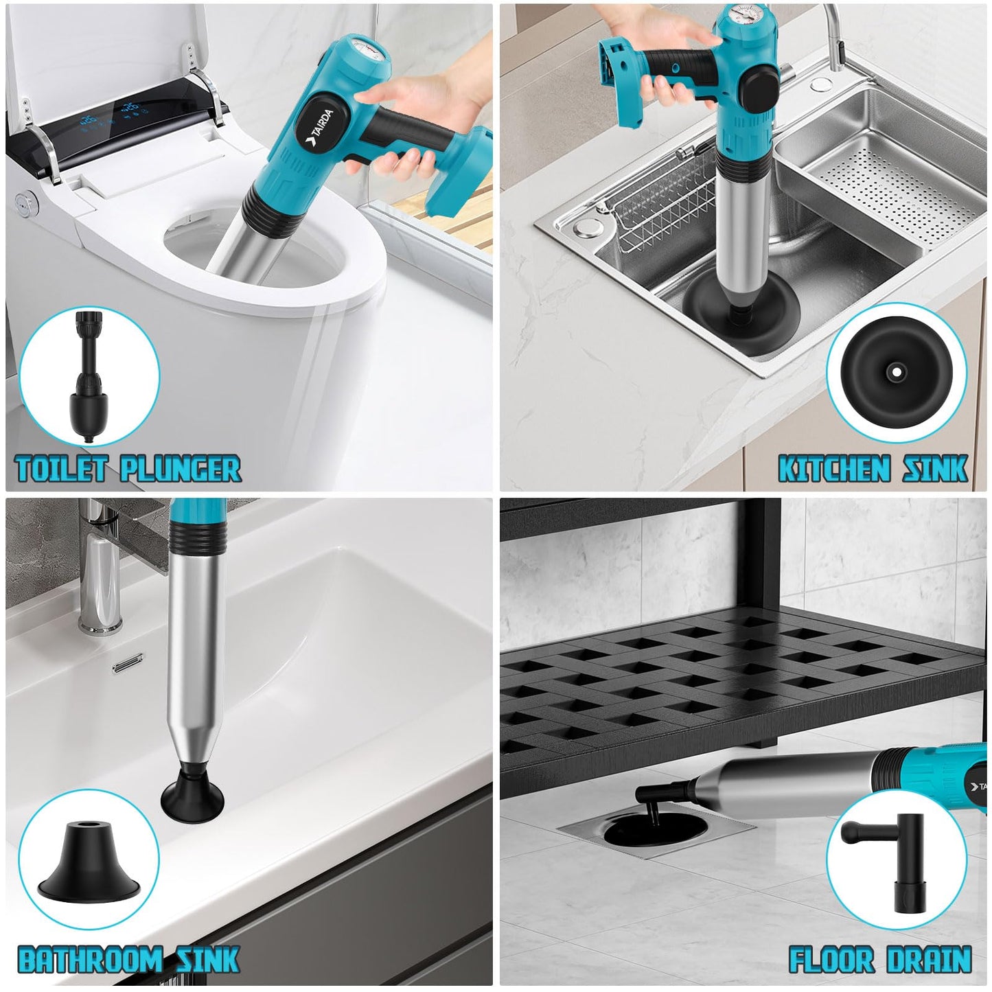 Cordless Toilet Plunger Compatible for makita 18v Battery(NO Battery), Air High-Pressure Drain Cleaner Sewer Dredge Tool for Toilet,Bathtub,Shower Kitchen Sink Cleaning with 4 Sucker(Bare Tool)
