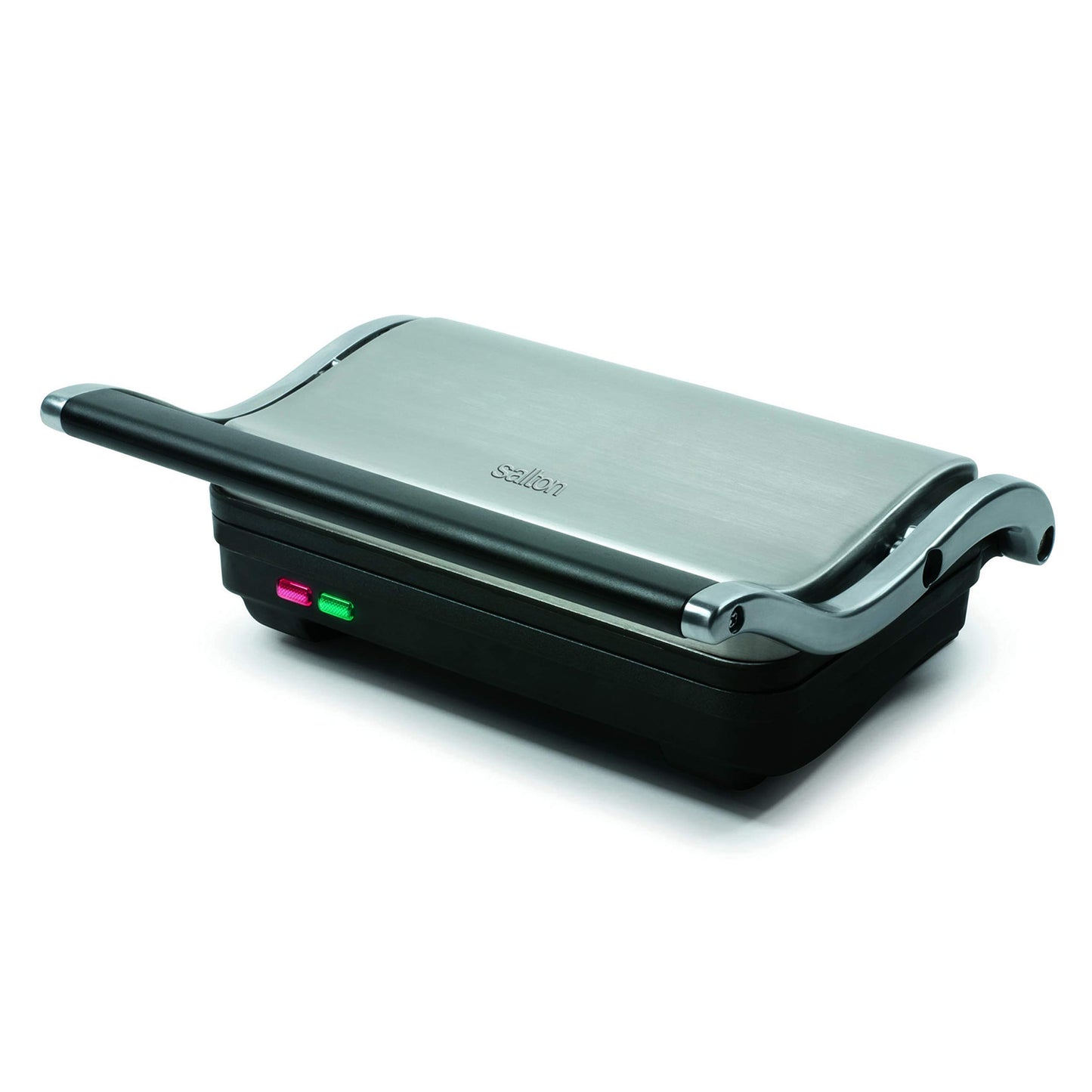 Salton Stainless Steel Electric Grill & Panini Press with Floating Hinged Lid for any Sandwich Thickness, Indicator Lights & Non-Stick Grill, 7" X 10", 1000W