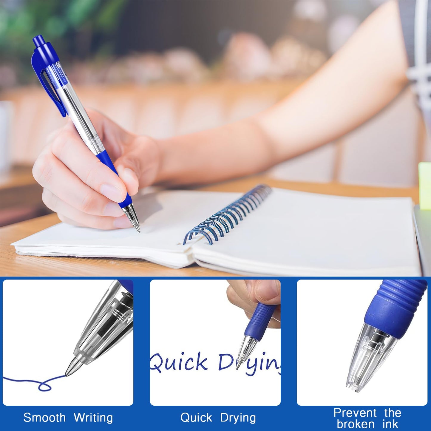 200 Pcs Pens Bulk, Retractable Ballpoint Pens, 1.0mm Blue Ink Pens Smooth Writing Pen for School Office Home Writing Journaling