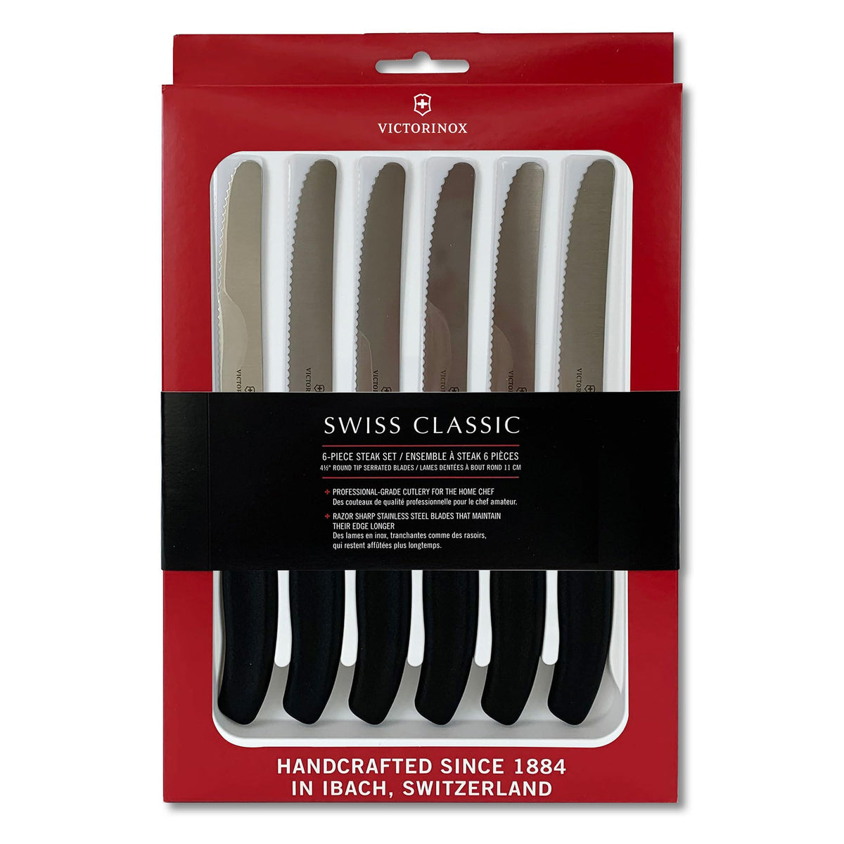 Victorinox Swiss Army Classic 6-Piece Steak Knife Set, 4-1/2-Inch Serrated Blades with Round Tip, 6.7833.6US1