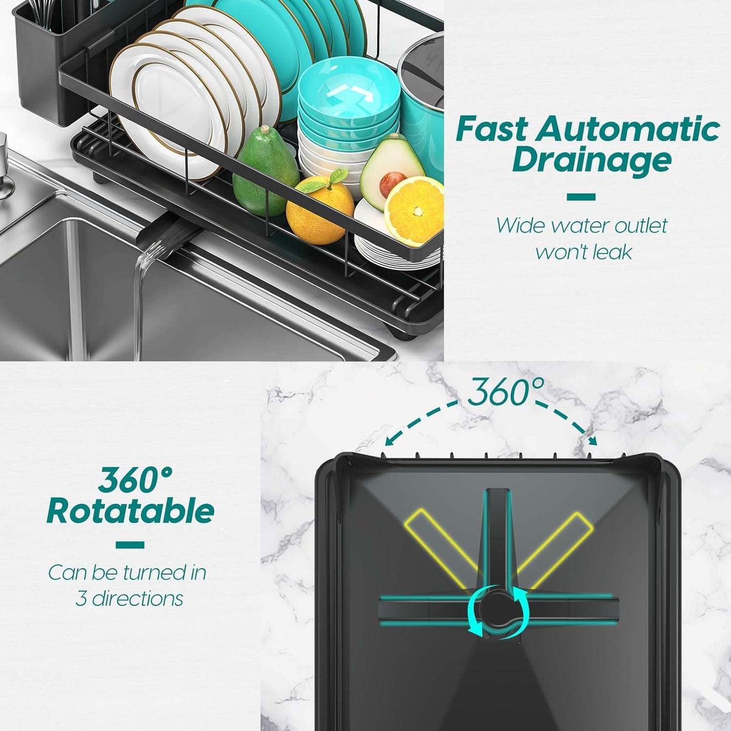 MERRYBOX Dish Racks with Drain Board -2 Tier Large Dish Drying Rack for Kitchen Counter, Dish Drainers with Large Utensil Holder,Cup Holder and Cutting Board Holder