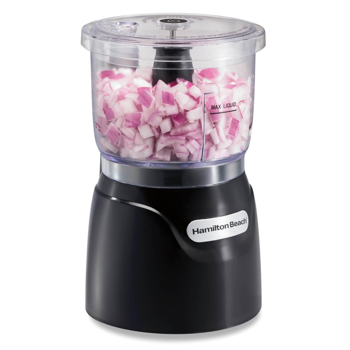 Hamilton Beach Stack & Press Food Chopper & Mini Food Processor, 350 Watts, 3 Cup Bowl, Stainless Steel Blades, for Chopping, Puree & Emulsify, Black, 72850G