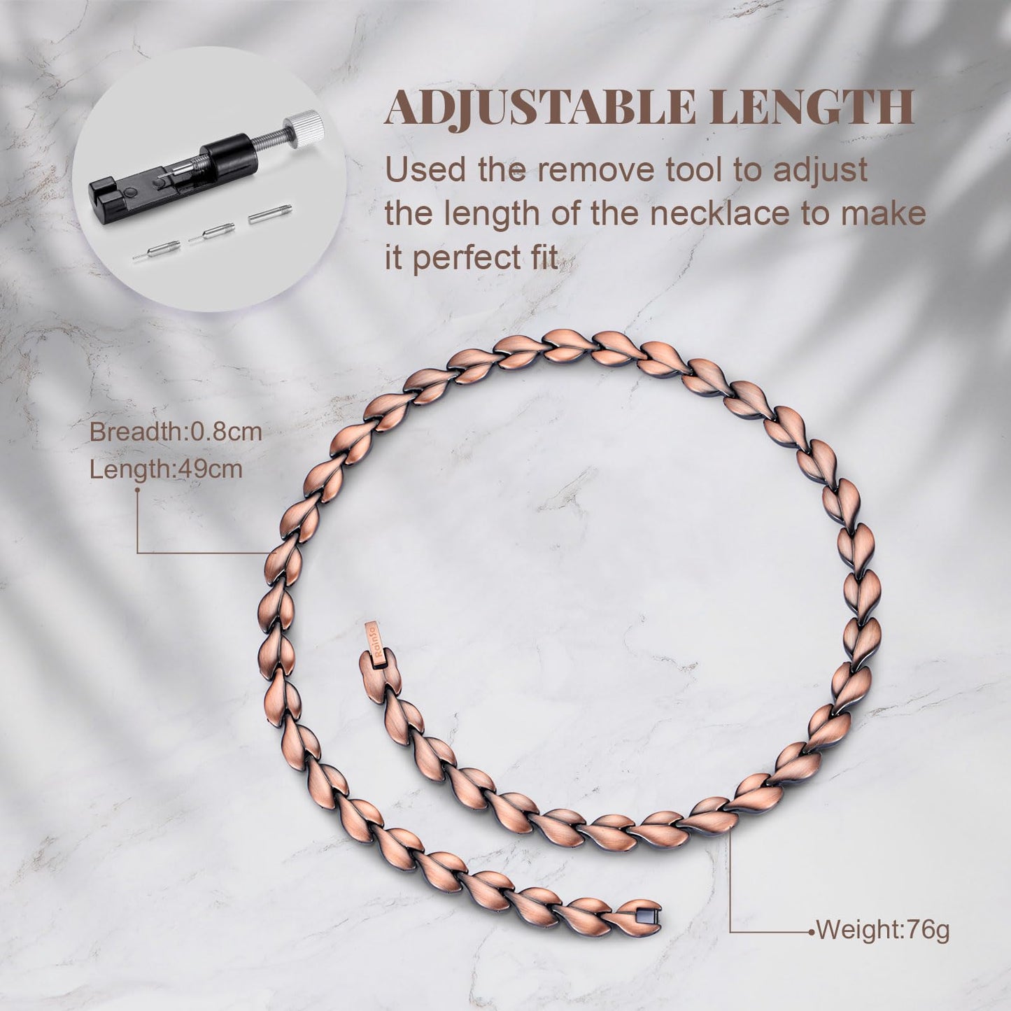 RainSo Heart Shape Pure Copper Magnetic Necklace for Women Adjustable Gift for Women, 1 Count (Pack of 1), Copper