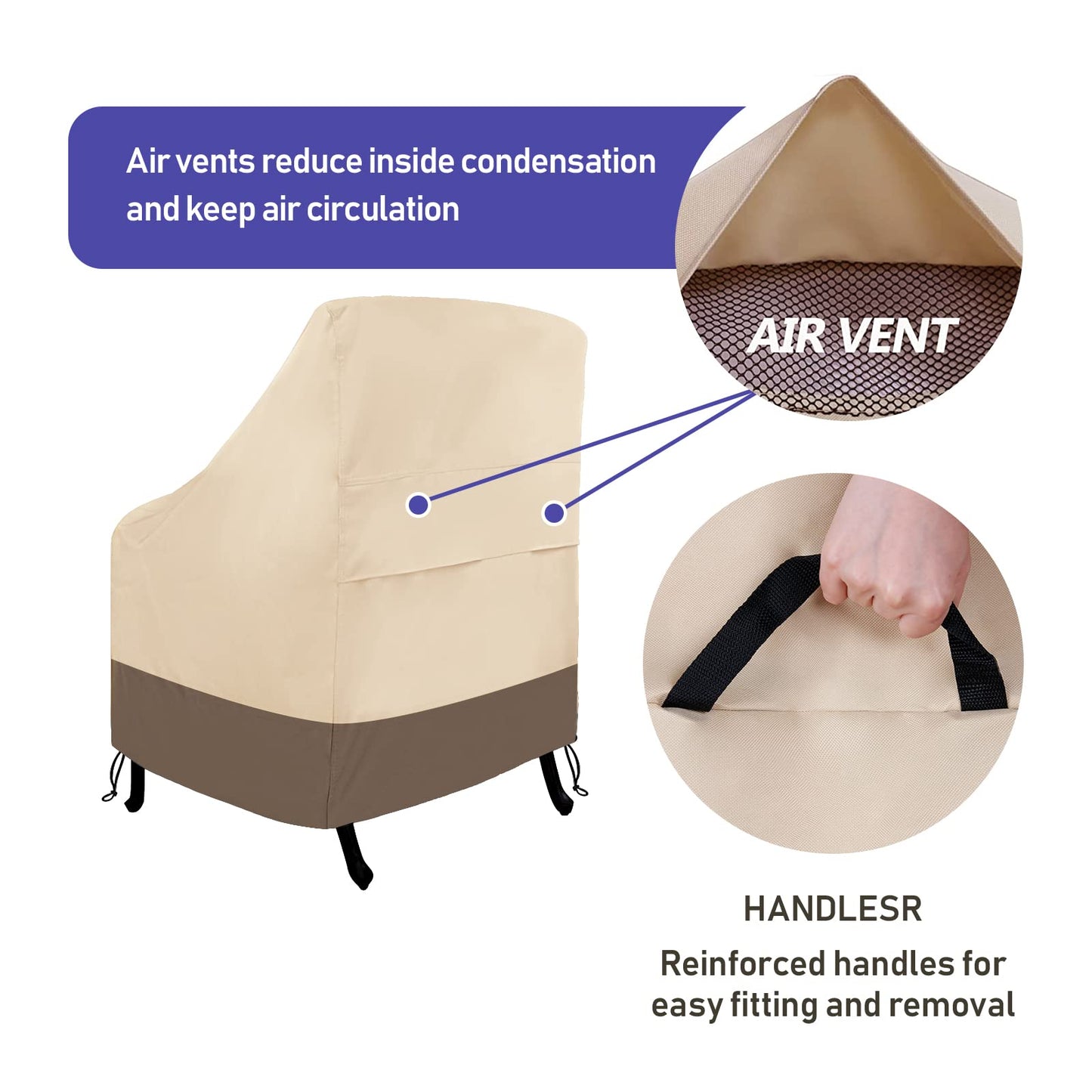 Roastove Patio Chair Covers, Heavy Duty & Waterproof, Fits up to 30W x 32D x 32H inches (4Pack), Beige & Brown