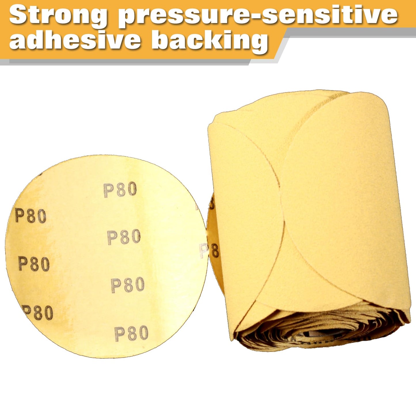 SPEEDWOX 100 Pcs 80 Grit Sandpaper Roll 6 inch Round Sanding Discs Adhesive Back PSA Sticky Back No Hole Stick and Sand Sandpaper for Wood, Auto Body Repair, Marine, Paint, Metal and Plastics