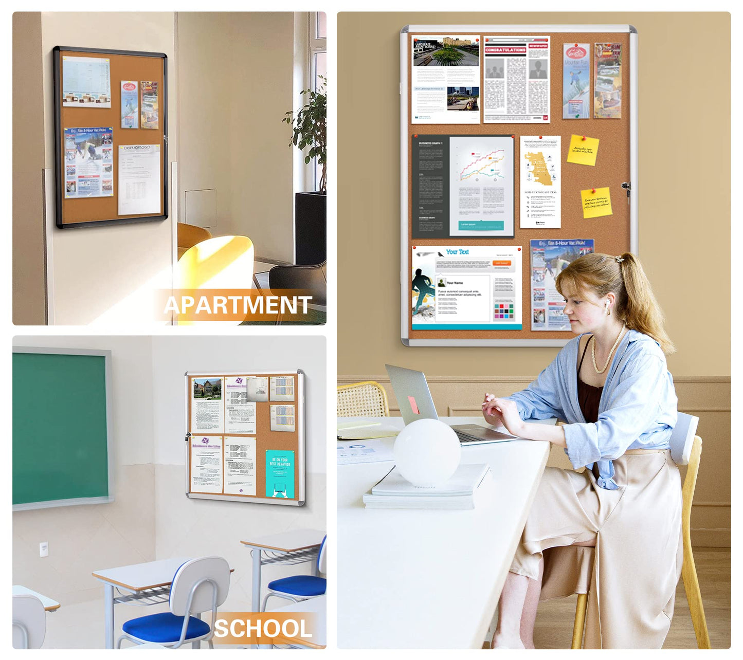 Swansea Lockable Noticeboard Bulletin Pin Cork Boards Tamper Proof with Mounting Screws 26×20 inch (4xA4)