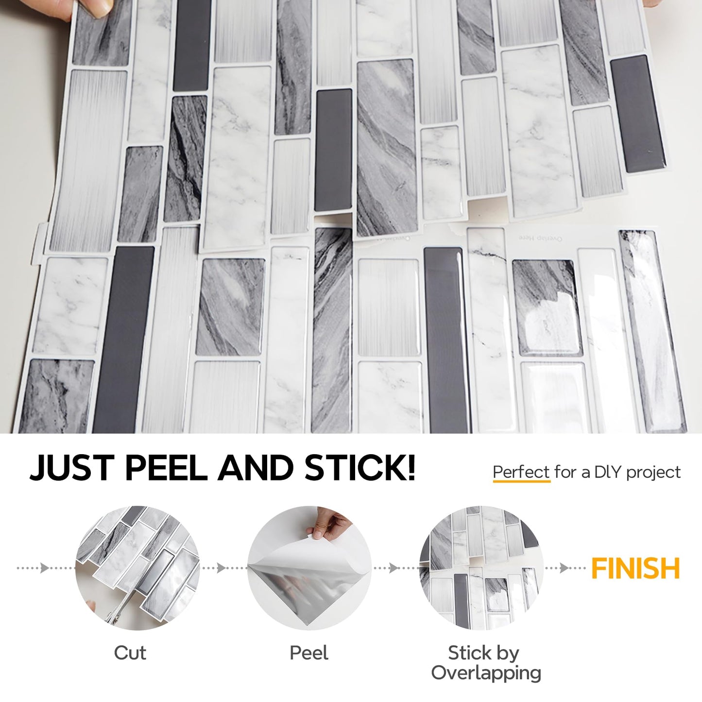 Vamos Tile 10-Sheet Peel and Stick Tile Backsplash,12"x12" Premium Kitchen Backsplash Peel and Stick Tile (Grey)