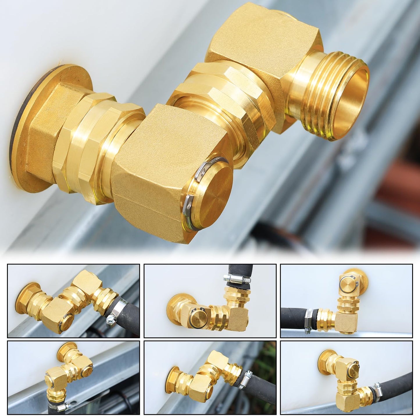 UNWAVER Garden Hose Swivel elbow Connector 90 Degree Solid Brass Pipe Fittings Hose Kink Protector 3/4" GHT RV Water Intake Hose Adapter (4PCS)